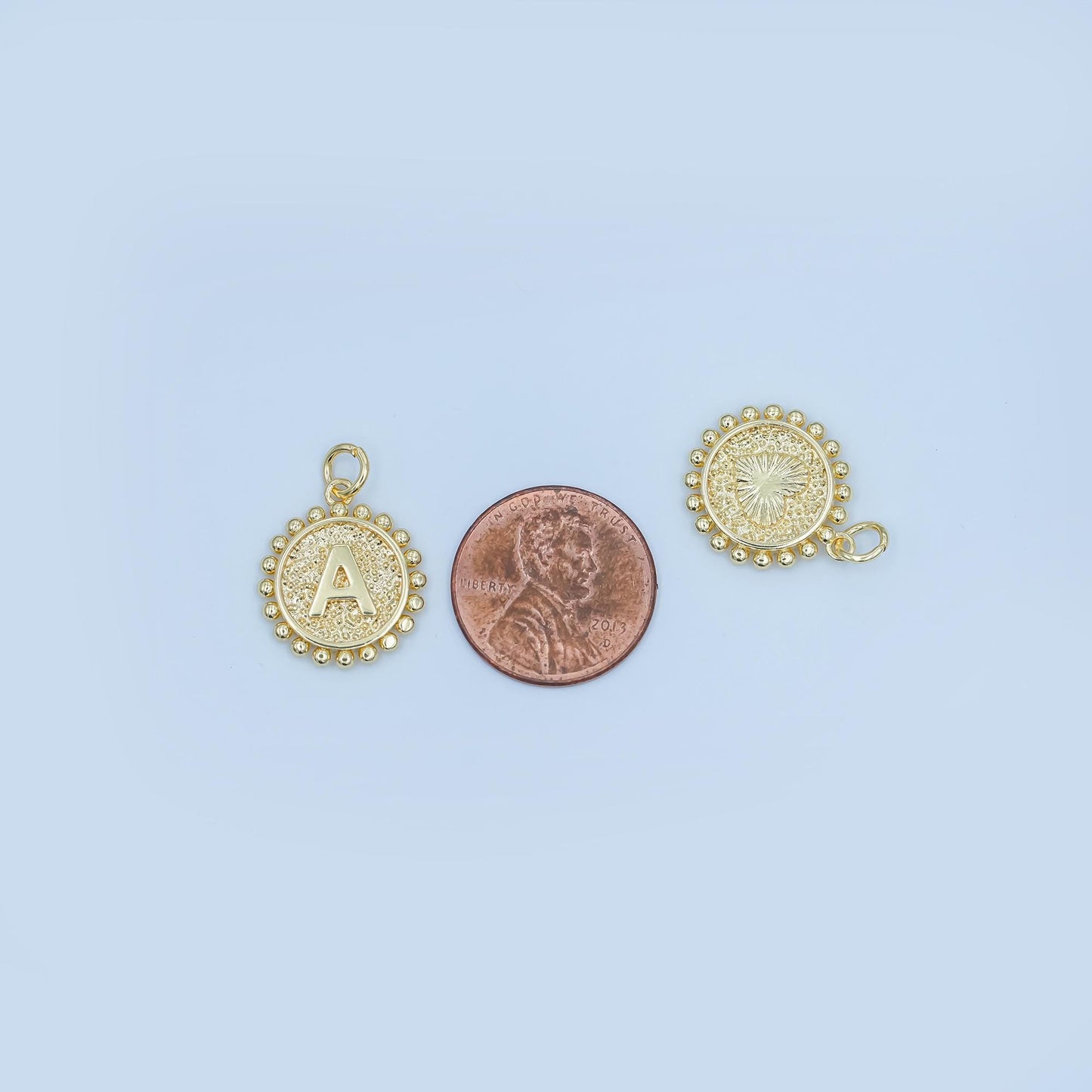 Double Sided Charm 24k gold filled initial coin letter charm alphabet letter medallion pendant for personalized jewelry making A292