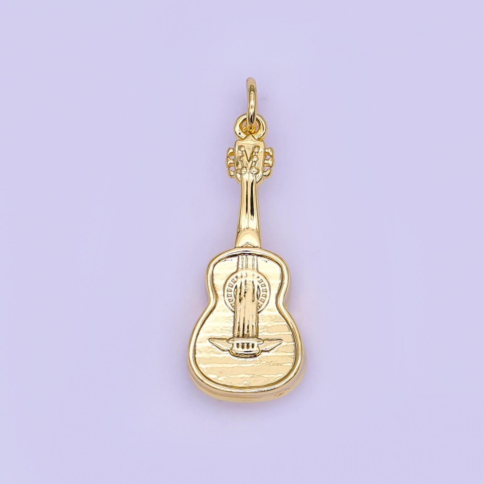 3D Mariachi Guitar Charm in 24k Gold Filled Pendant for Mexican Heritage Charm Bracelet Necklace for DIY Jewelry Making Supply N122