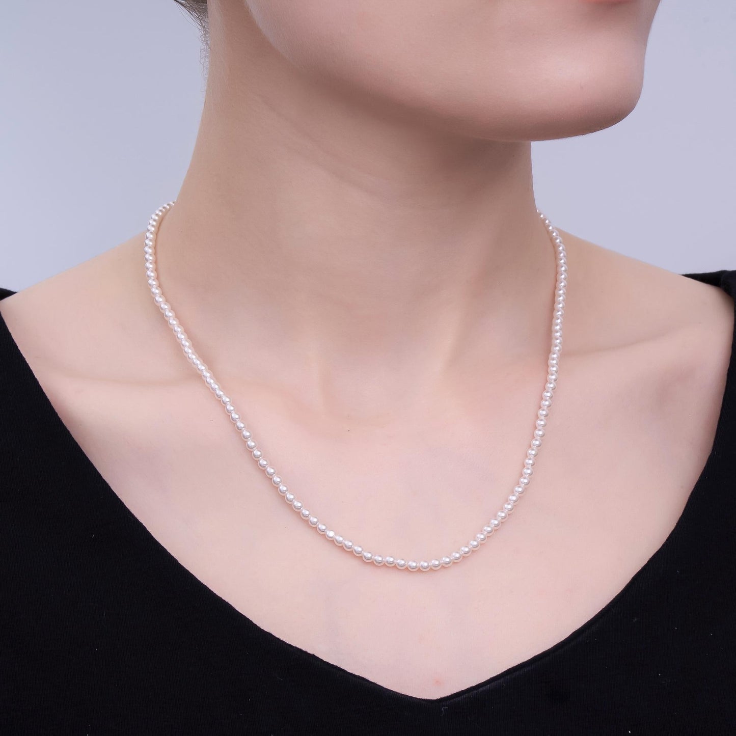 24K Gold Filled 3mm Round Glass Pearl 17 Inch Layer Necklace with Extender for Bridesmaid Bridal Jewelry | WA-2330