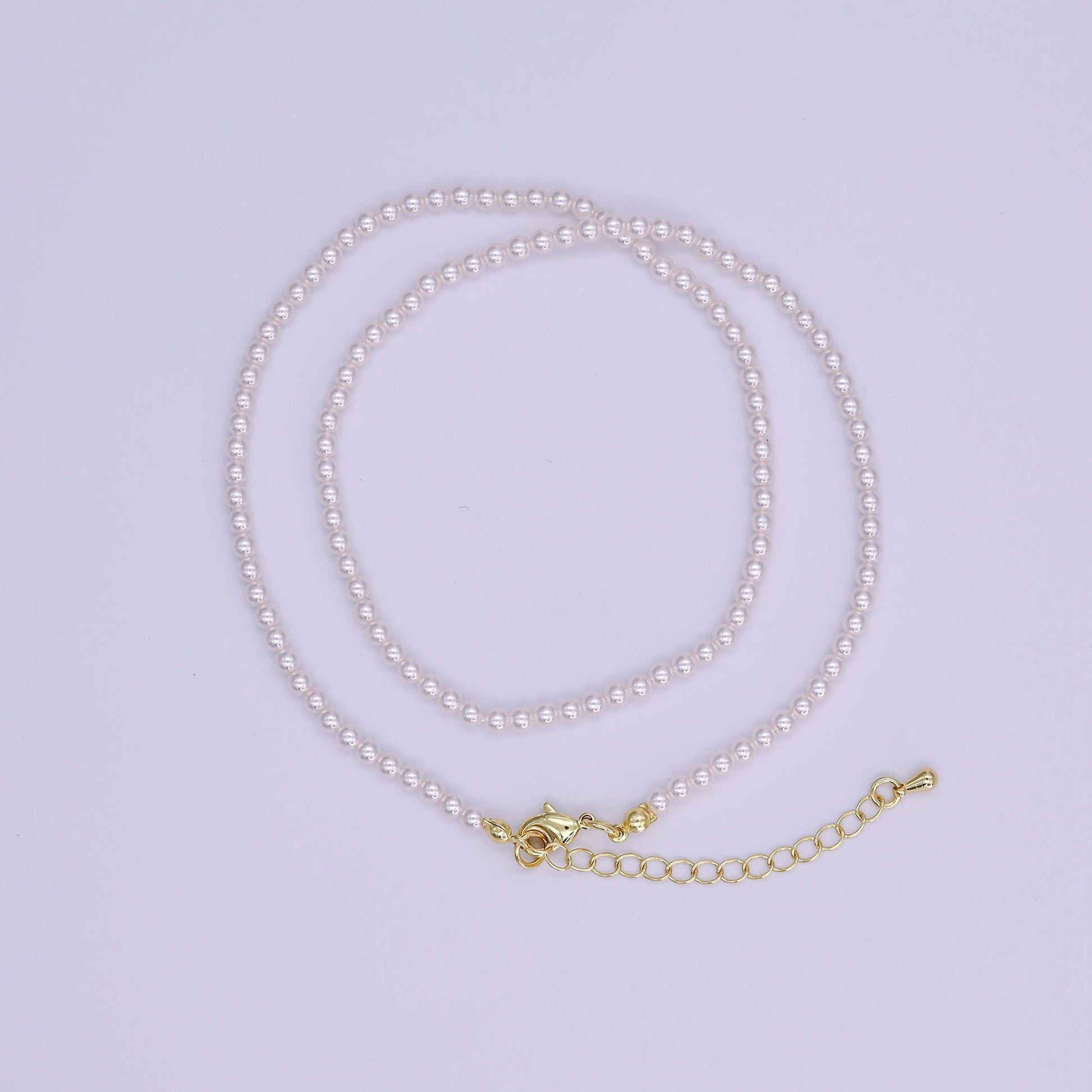 24K Gold Filled 3mm Round Glass Pearl 17 Inch Layer Necklace with Extender for Bridesmaid Bridal Jewelry | WA-2330