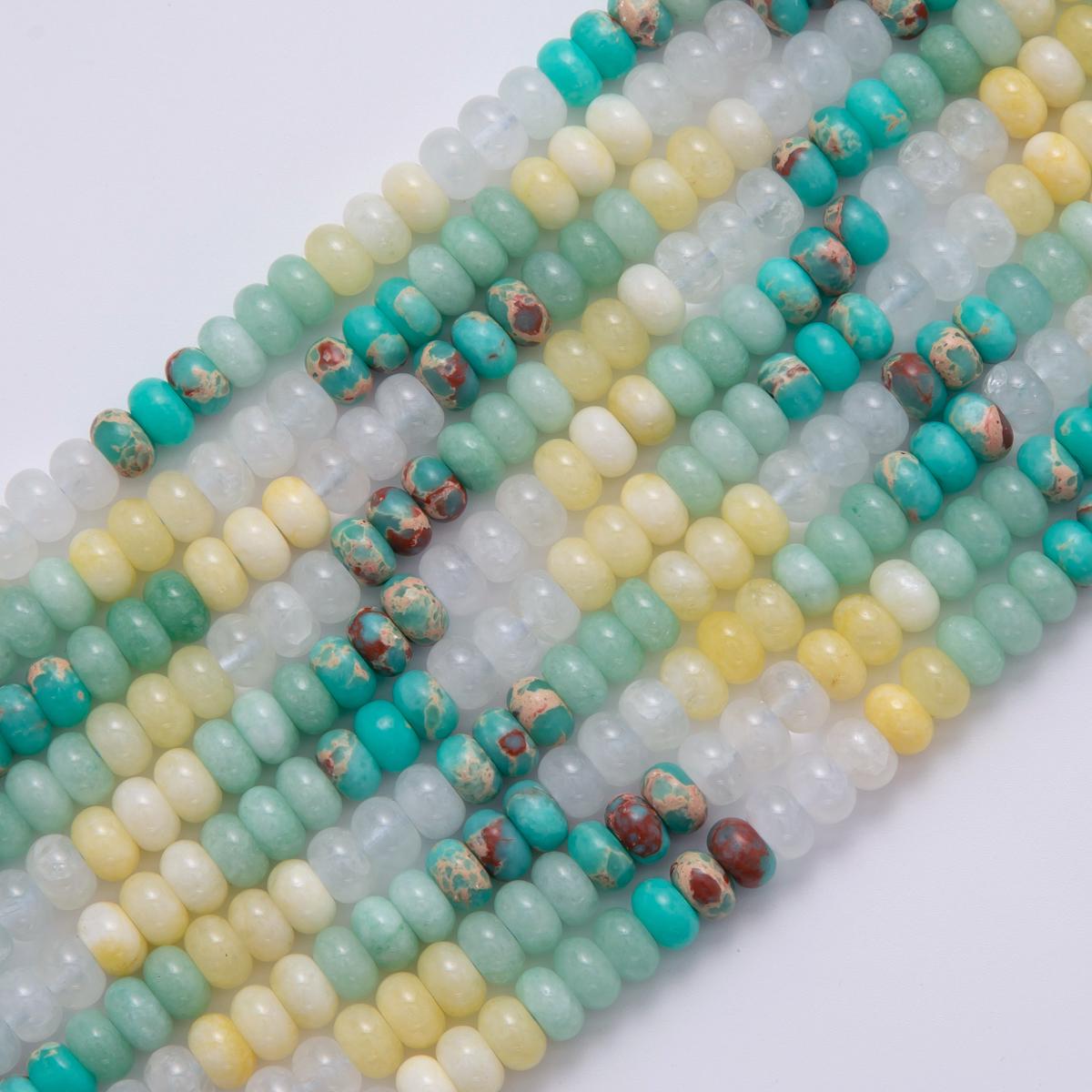 8mm Gradient Yellow-Clear-Green-Turquoise Natural Gemstone Bead Strand Finding | WA-1065