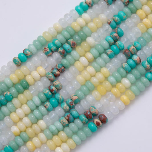 8mm Gradient Yellow-Clear-Green-Turquoise Natural Gemstone Bead Strand Finding | WA-1065