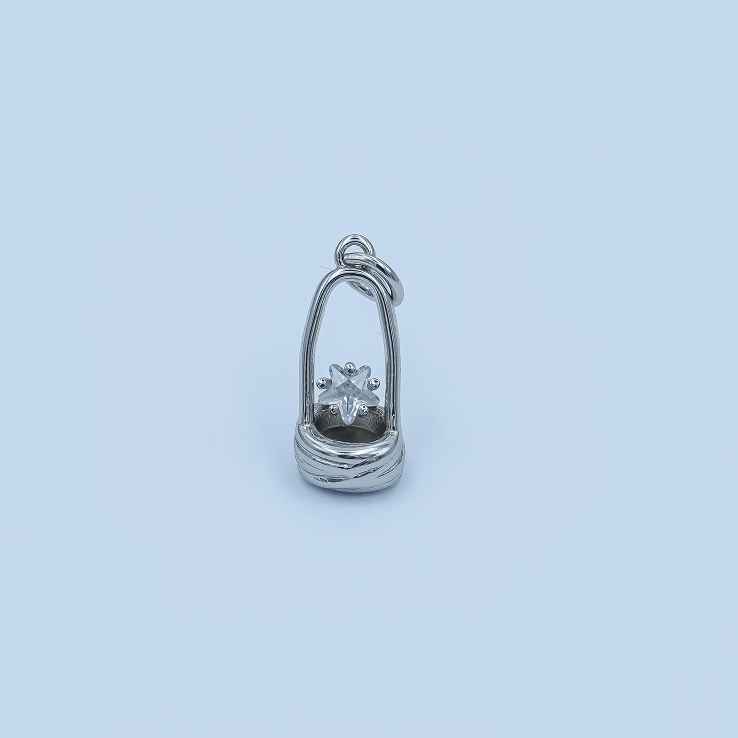Mini 3D Picnic Basket charm 24k Gold Filled Charm Bar Bracelets and Necklaces Silver Pave CZ Minimalist Charms E549