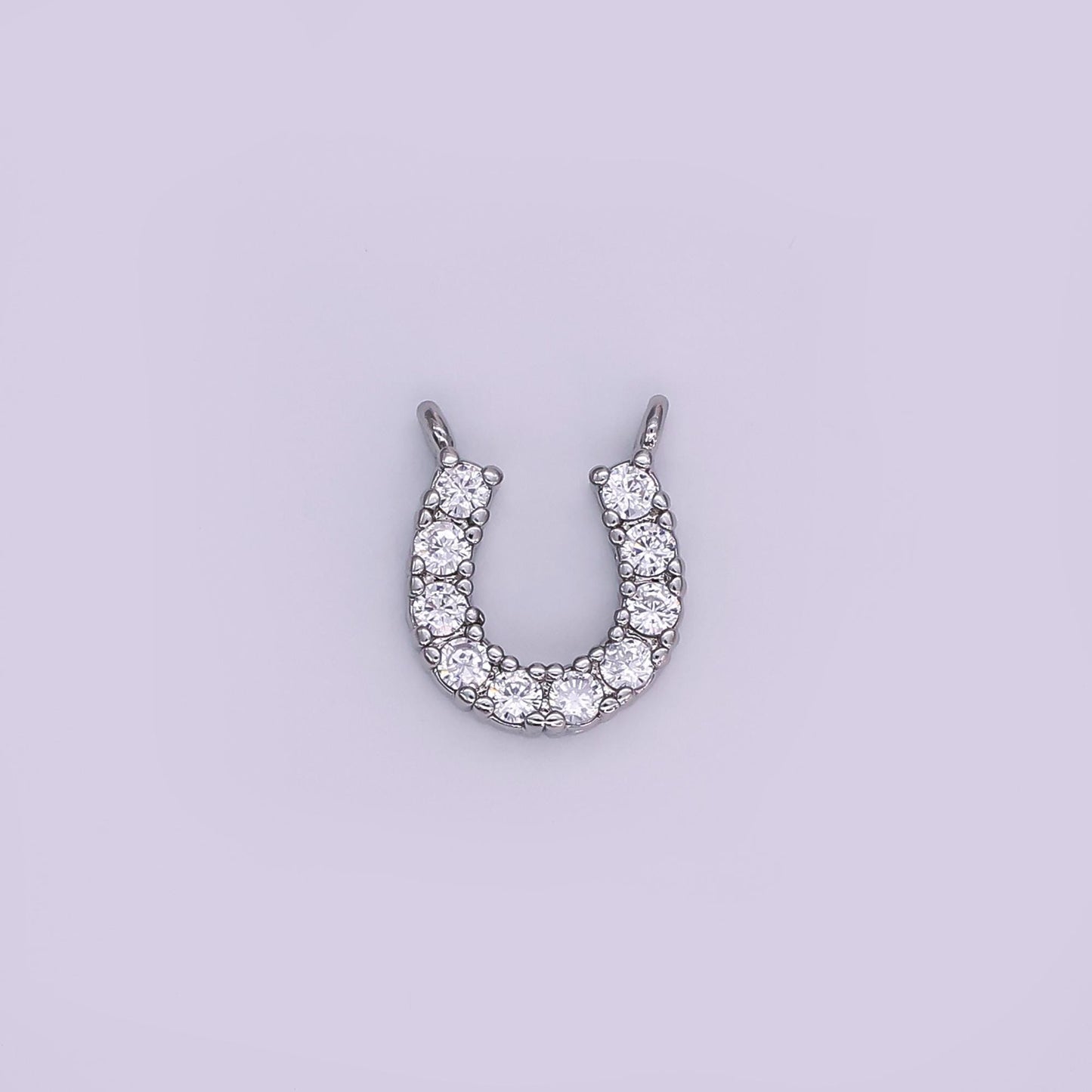 Minimalist 14k gold filled Cubic Zirconia Clear Lucky horseshoe charm Connector for Necklace Bracelet Component | Y-010