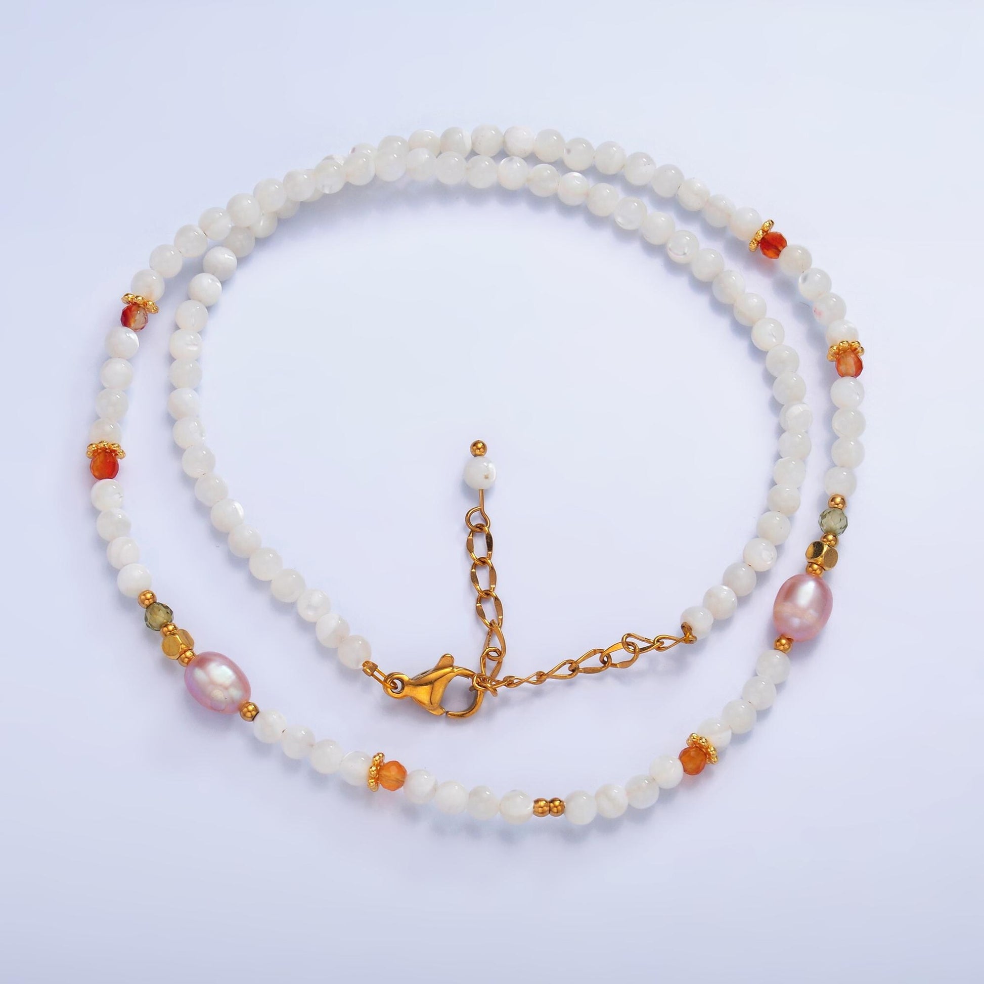 Handmade Colorful Shell Pearl White Natural Gemstone 15 Inch Choker Necklace | WA-3102