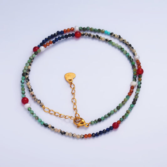 Handmade Colorful Multi-Natural Gemstone 16 Inch Choker Necklace | WA-3104