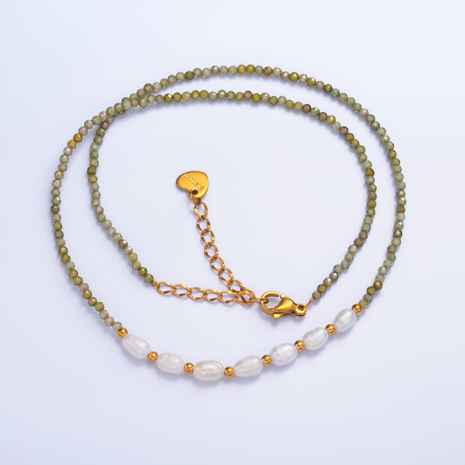Handmade Colorful Freshwater Pearl Green Multifaceted Crystal Gemstone 15 Inch Choker Necklace | WA-3106