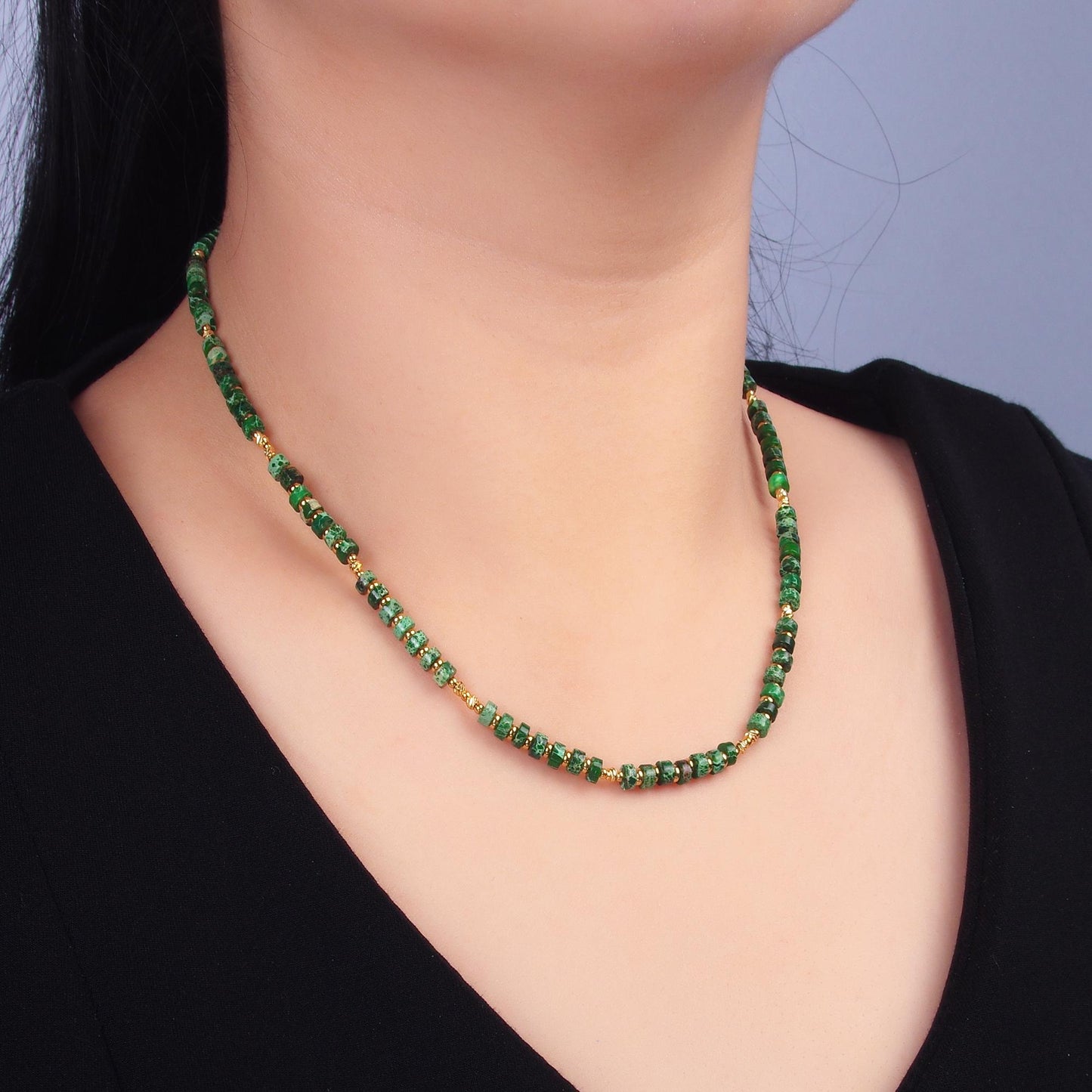 Handmade Colorful Malachite Natural Gemstone Bead 16 Inch Choker Necklace | WA-3108