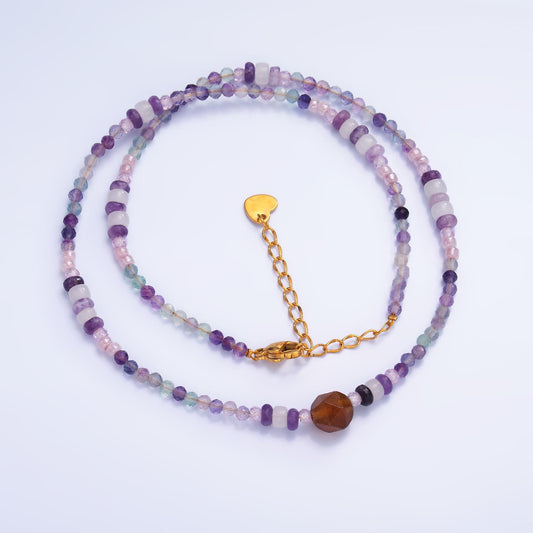 Handmade Colorful Purple Amethyst Crystal Natural Gemstone 16 Inch Choker Necklace Stainless Steel | WA-3110