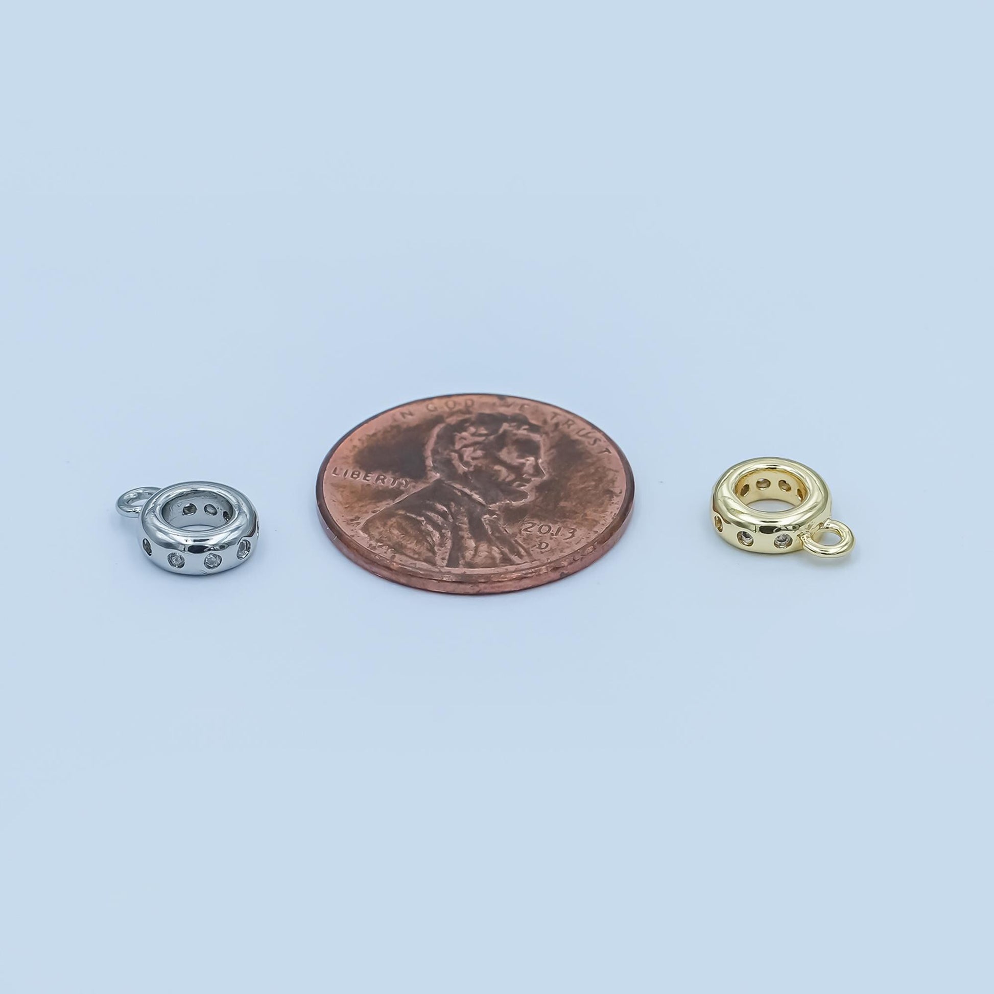 Gold silver Charm Holder Bead Spacer with loop round with Clear CZ bead spacer with closed link for cord slider bails spacer ring Z-1104