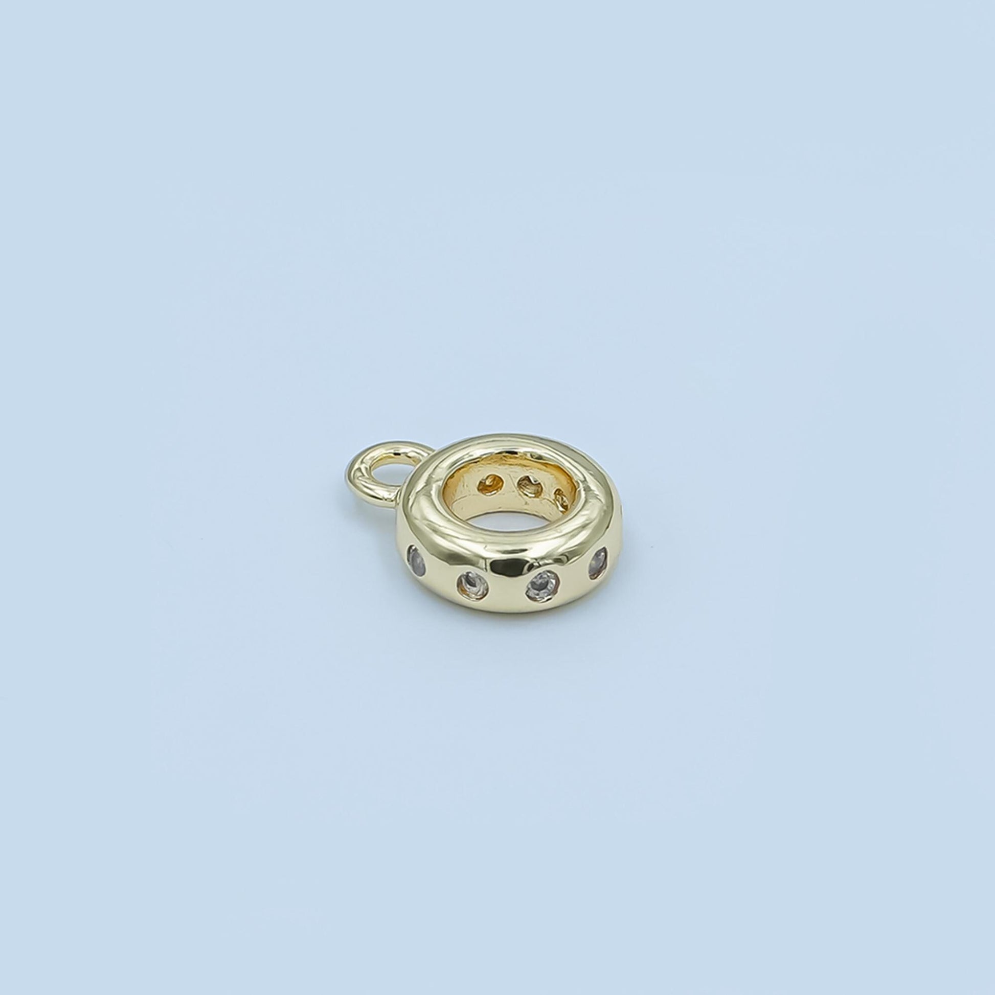 Gold silver Charm Holder Bead Spacer with loop round with Clear CZ bead spacer with closed link for cord slider bails spacer ring Z-1104