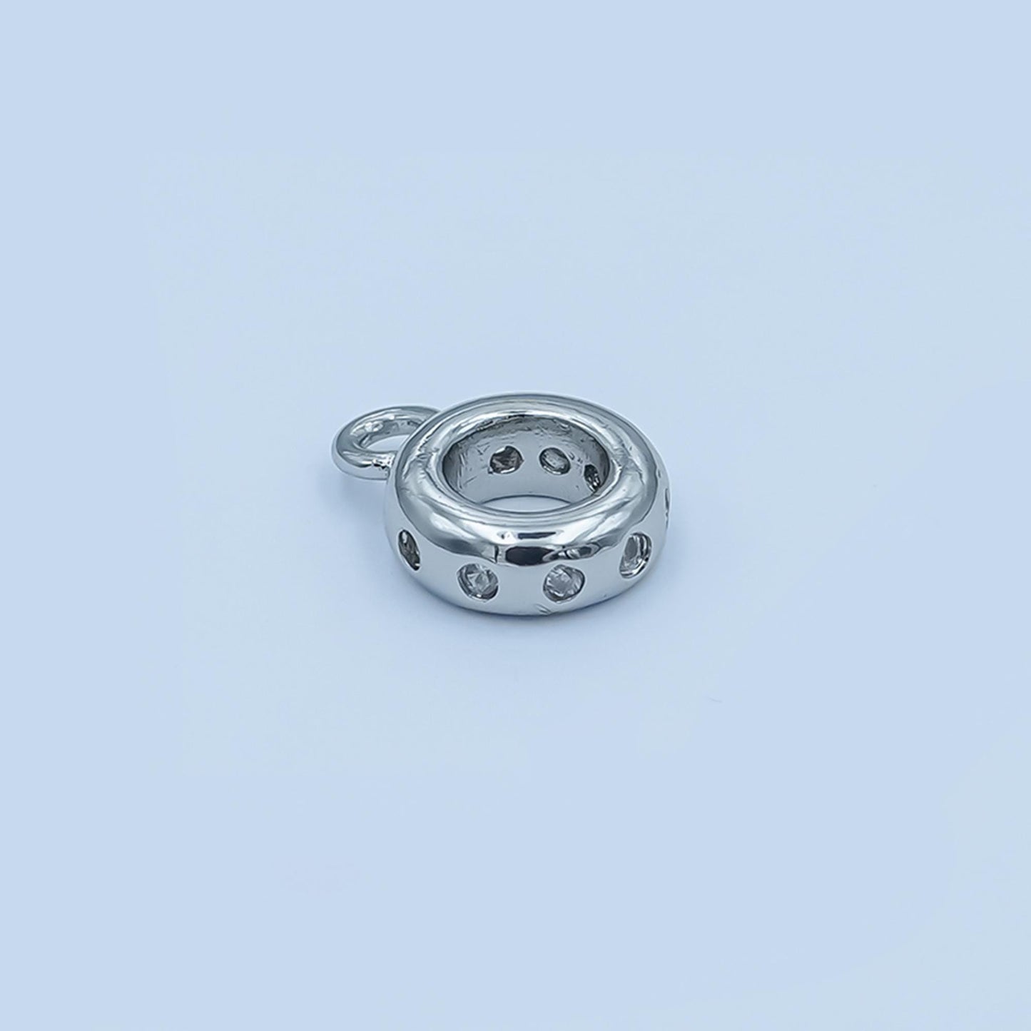 Gold silver Charm Holder Bead Spacer with loop round with Clear CZ bead spacer with closed link for cord slider bails spacer ring Z-1104