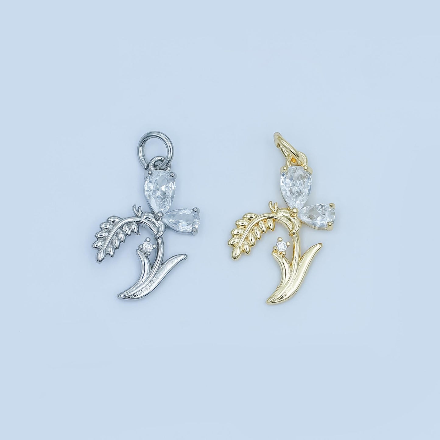 24K Gold Filled CZ Butterfly Floral Charm in Gold & Silver | E434