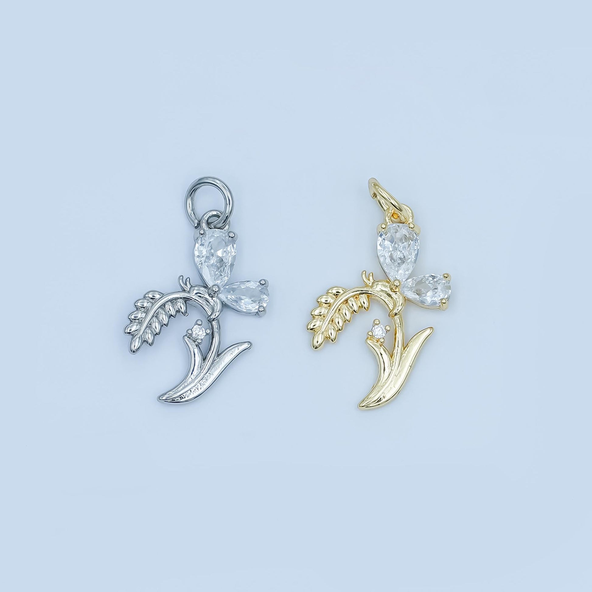 24K Gold Filled CZ Butterfly Floral Charm in Gold & Silver | E434