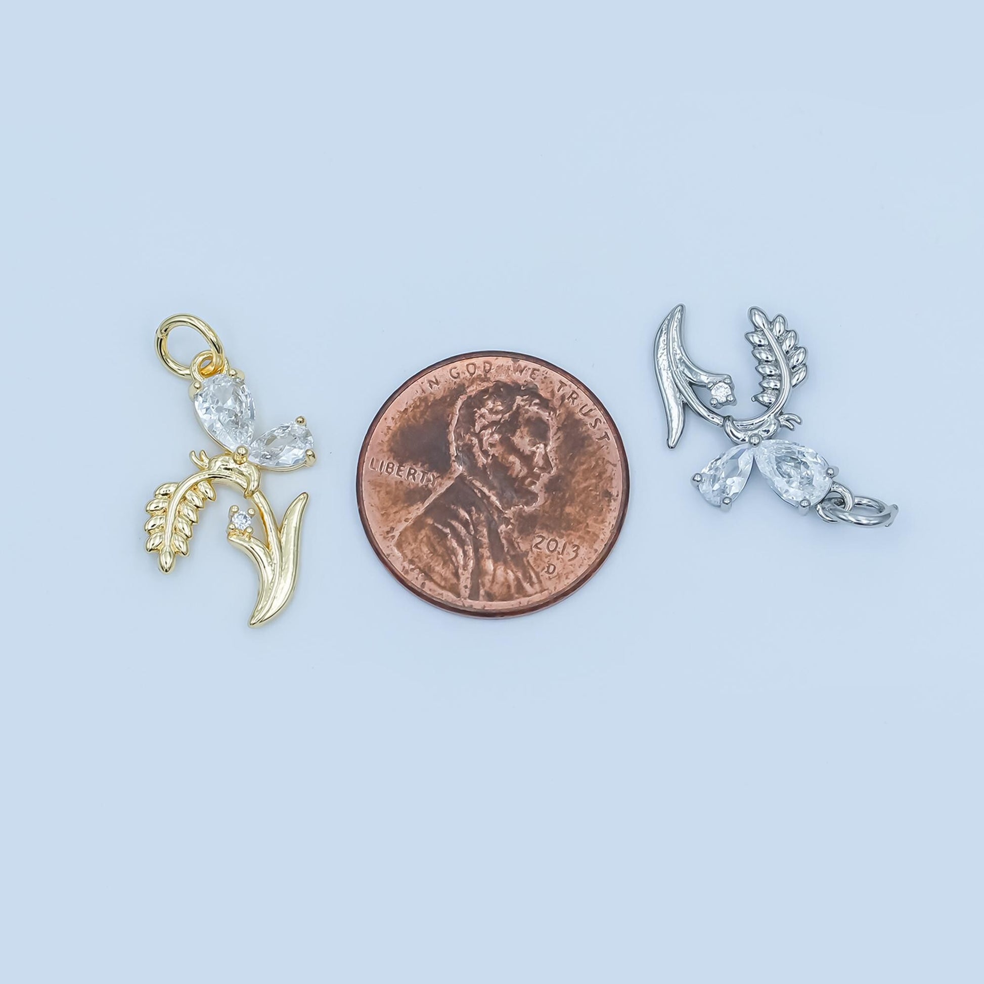 24K Gold Filled CZ Butterfly Floral Charm in Gold & Silver | E434