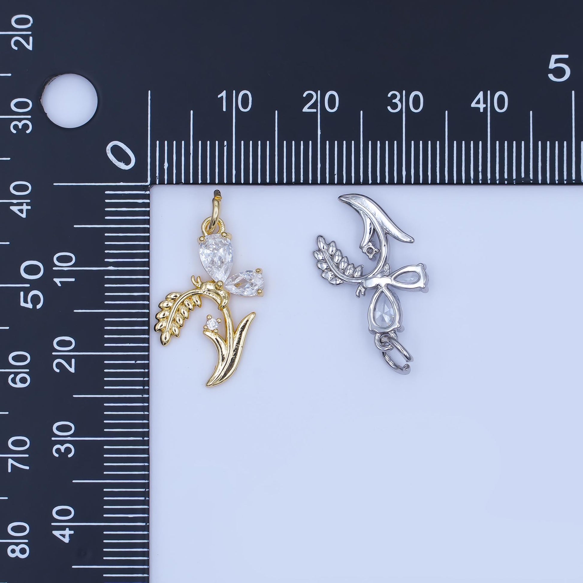 24K Gold Filled CZ Butterfly Floral Charm in Gold & Silver | E434