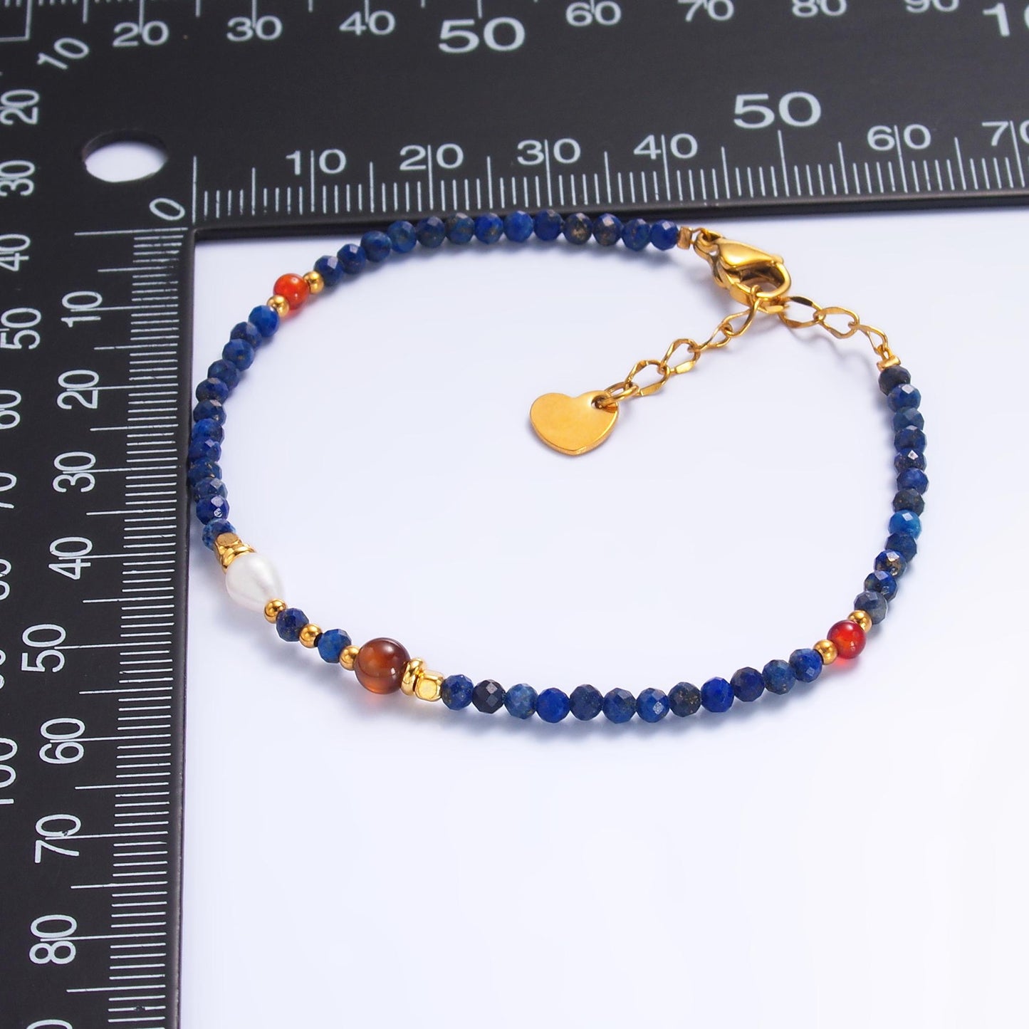 Handmade Colorful Red Blue Lapis Lazuli Natural Gemstone Bead 7 Inch Bracelet | WA-3114