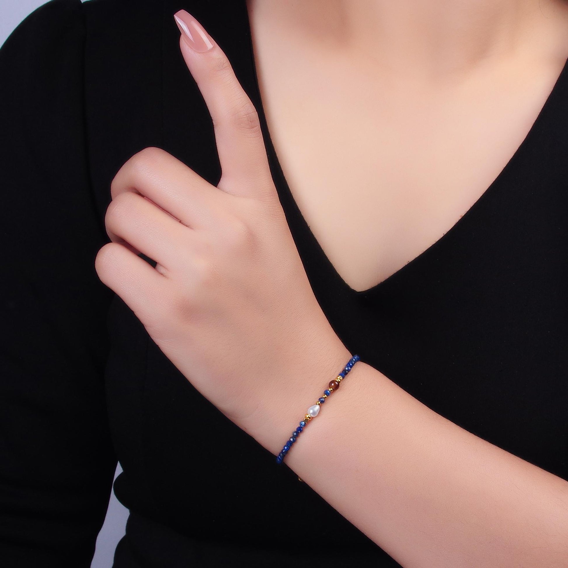 Handmade Colorful Red Blue Lapis Lazuli Natural Gemstone Bead 7 Inch Bracelet | WA-3114