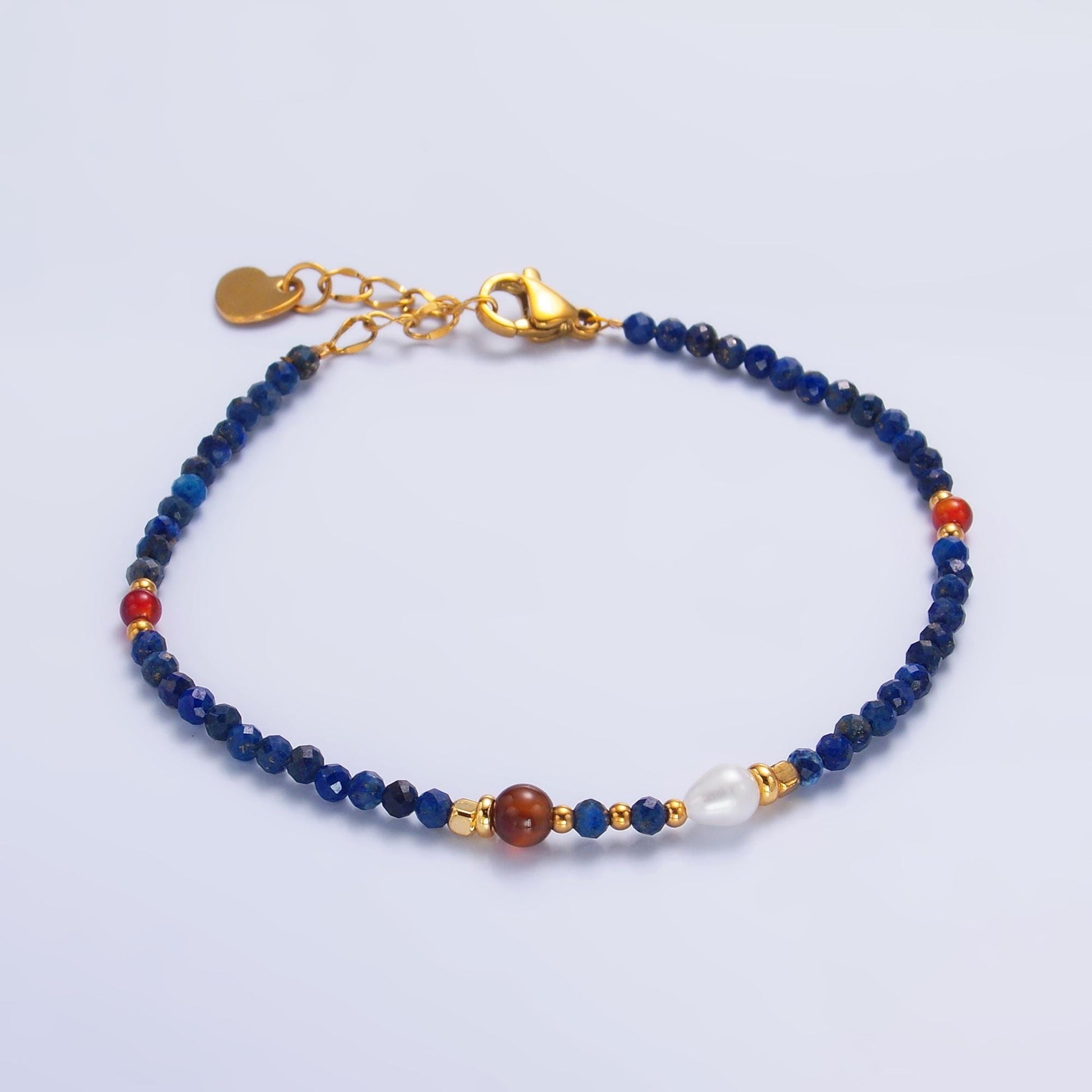 Handmade Colorful Red Blue Lapis Lazuli Natural Gemstone Bead 7 Inch Bracelet | WA-3114