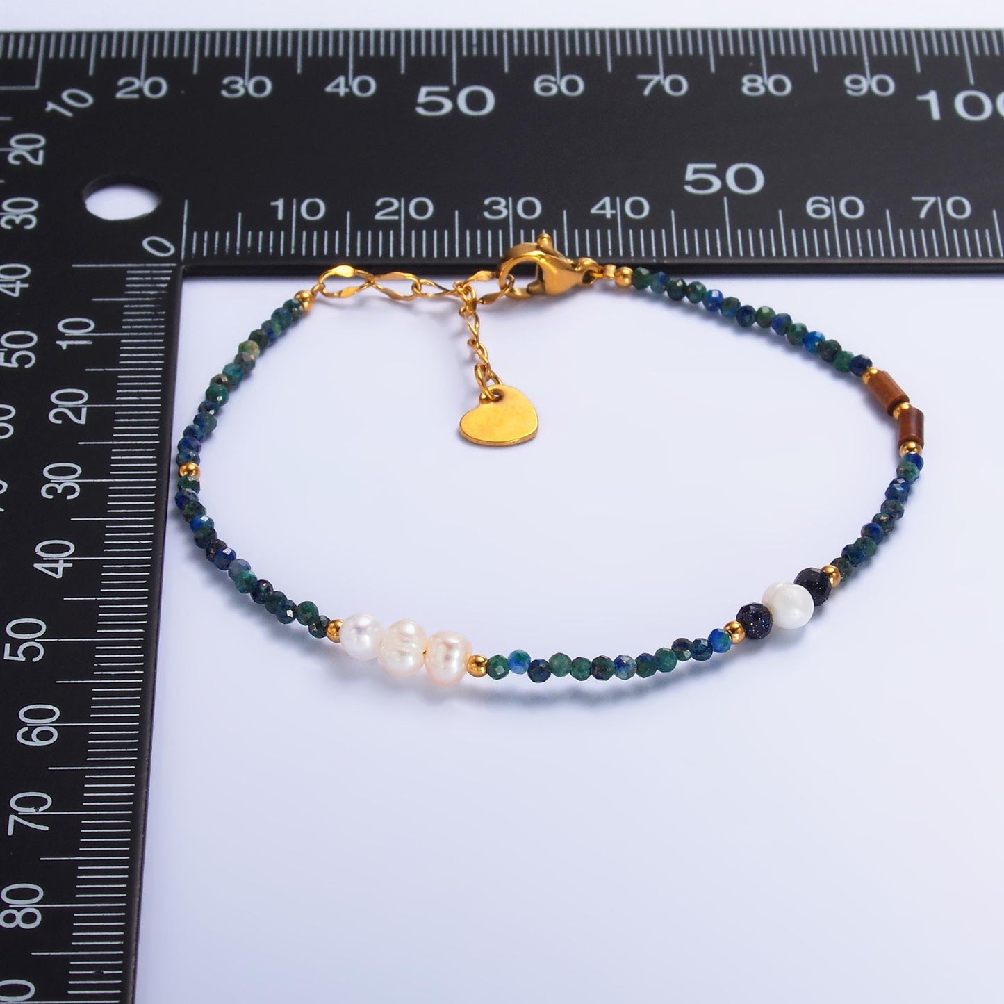 Handmade Colorful Shell Pearl Lapis Lazuli Natural Gemstone 6.5 Inch Bracelet | WA-3117