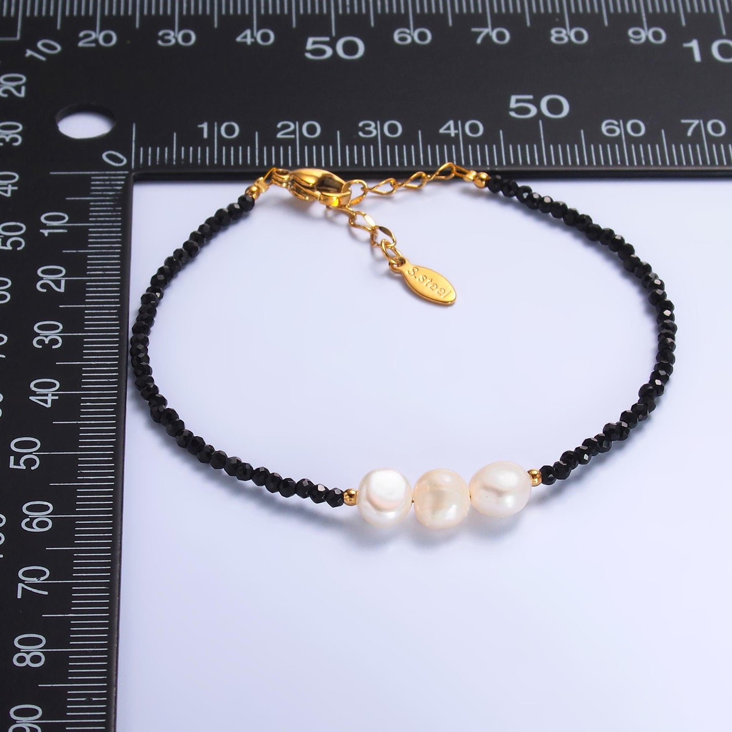 Handmade Colorful Triple Shell Pearl Onyx Natural Gemstone 6.5 Inch Bracelet | WA-3129