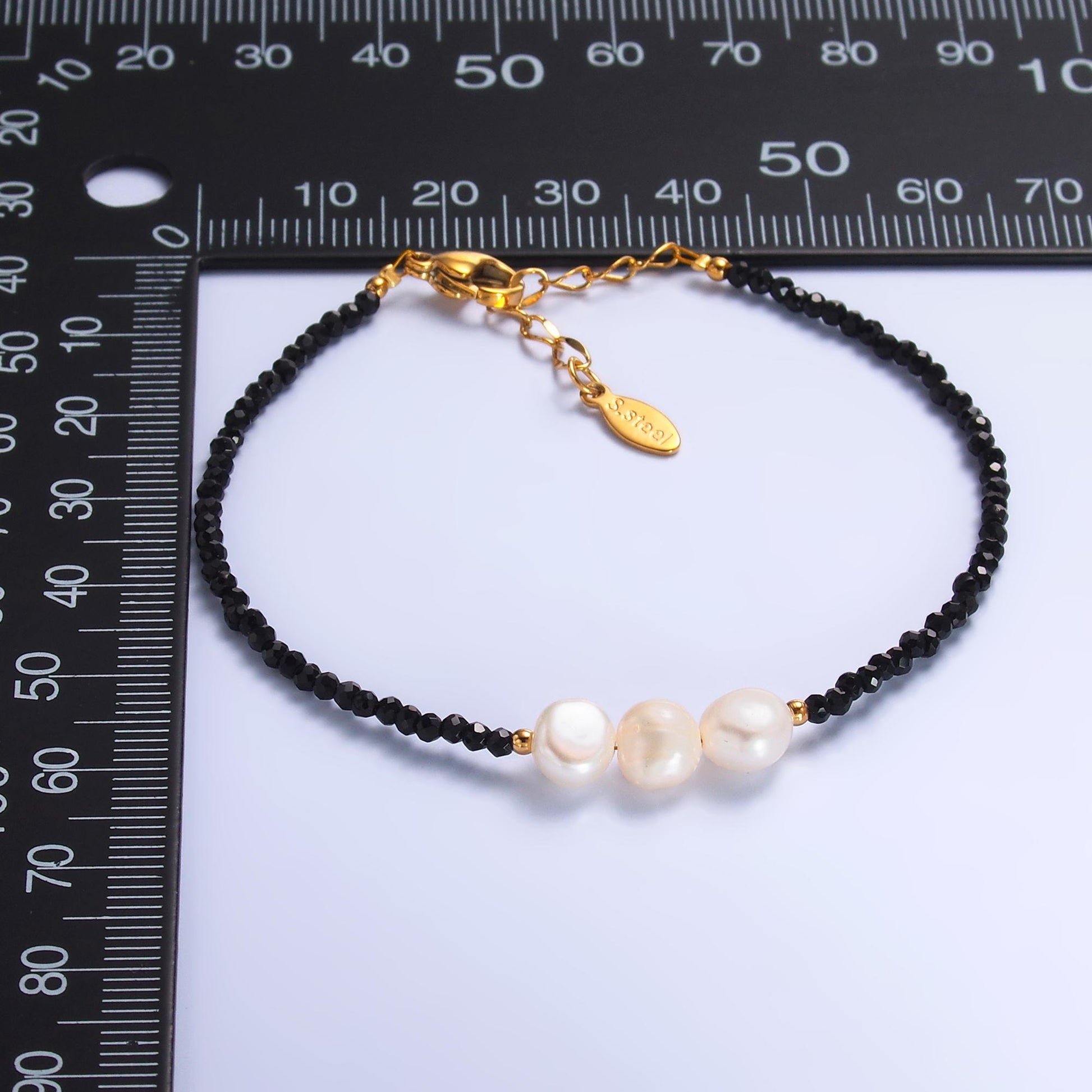 Handmade Colorful Triple Shell Pearl Onyx Natural Gemstone 6.5 Inch Bracelet | WA-3129