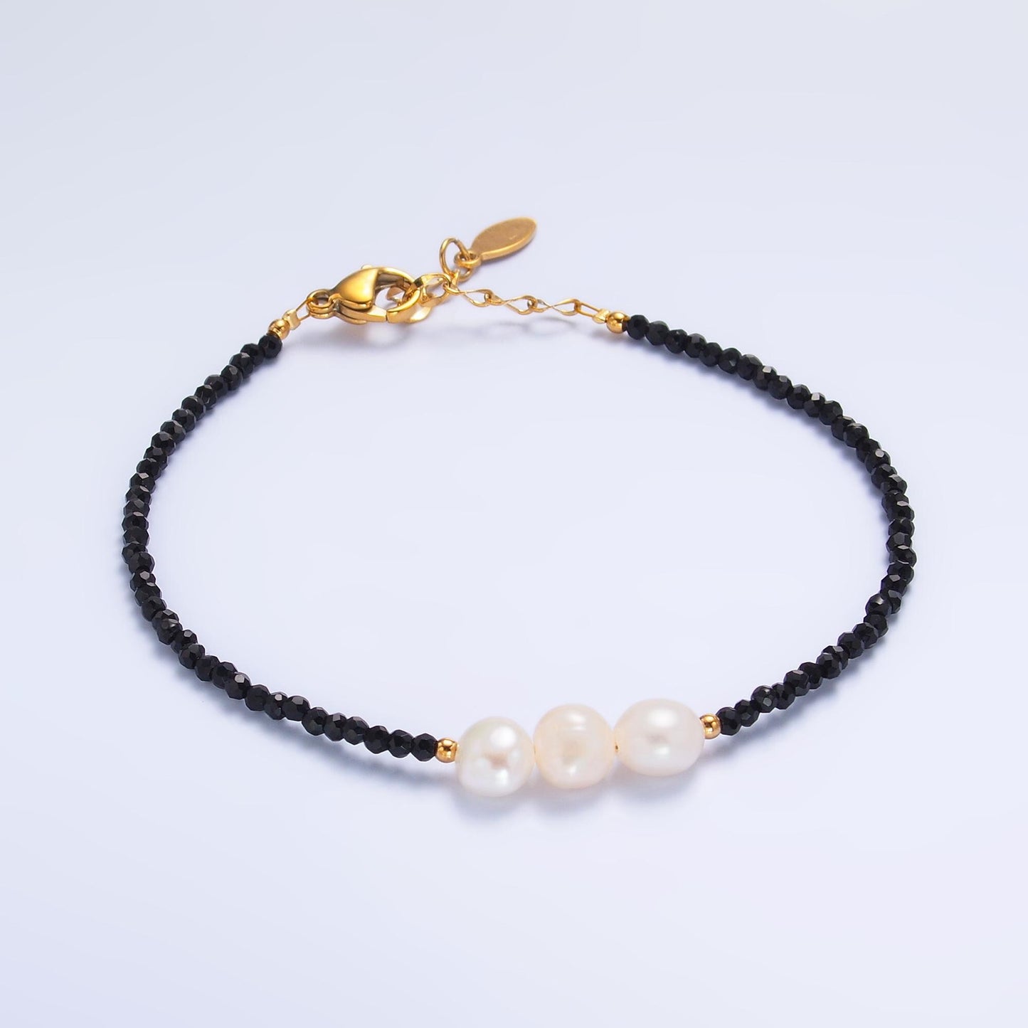 Handmade Colorful Triple Shell Pearl Onyx Natural Gemstone 6.5 Inch Bracelet | WA-3129