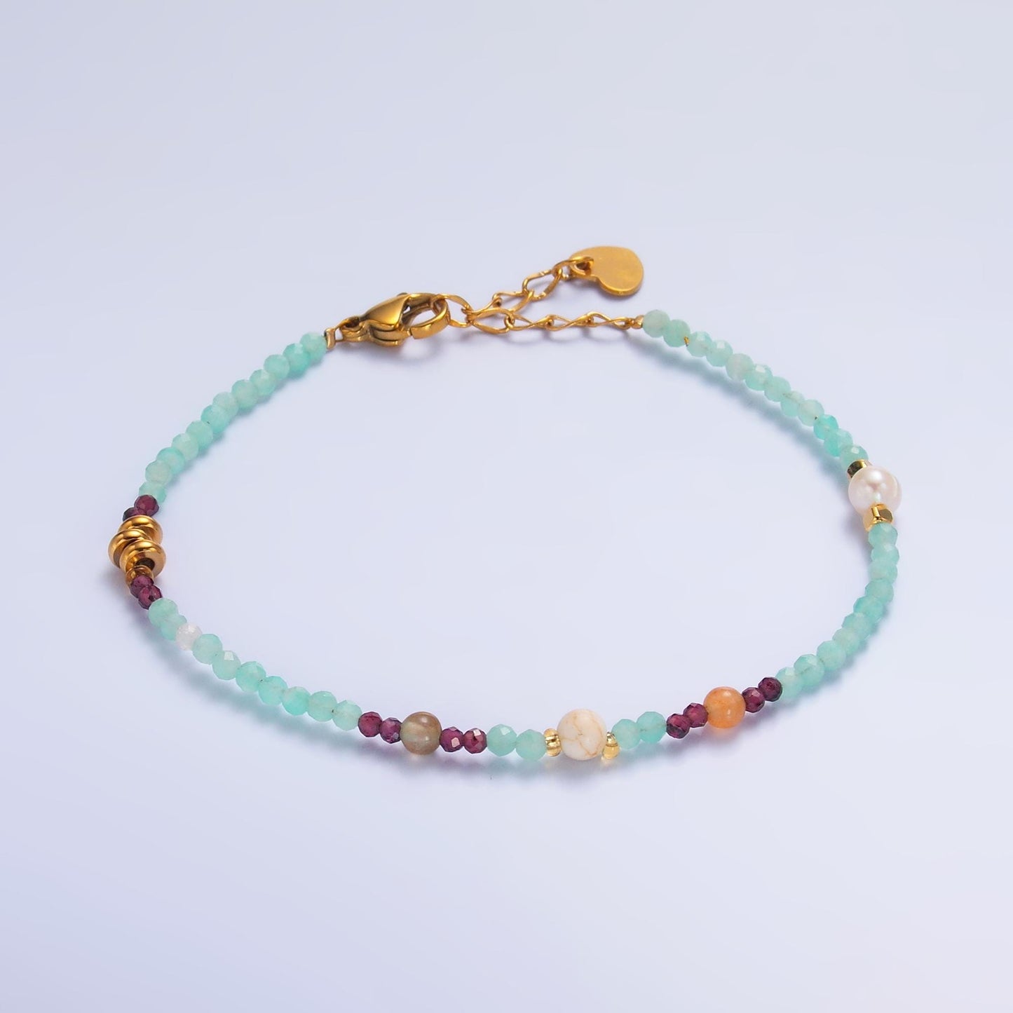 Handmade Colorful Red Blue Multifaceted Crystal Gemstone 7 Inch Bracelet | WA-3133
