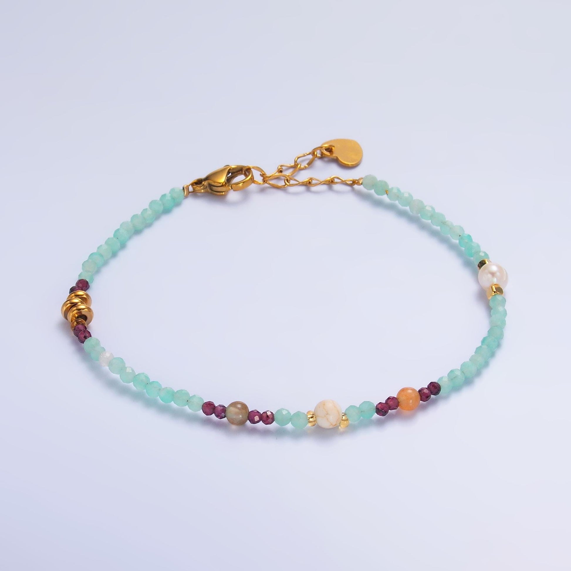 Handmade Colorful Red Blue Multifaceted Crystal Gemstone 7 Inch Bracelet | WA-3133