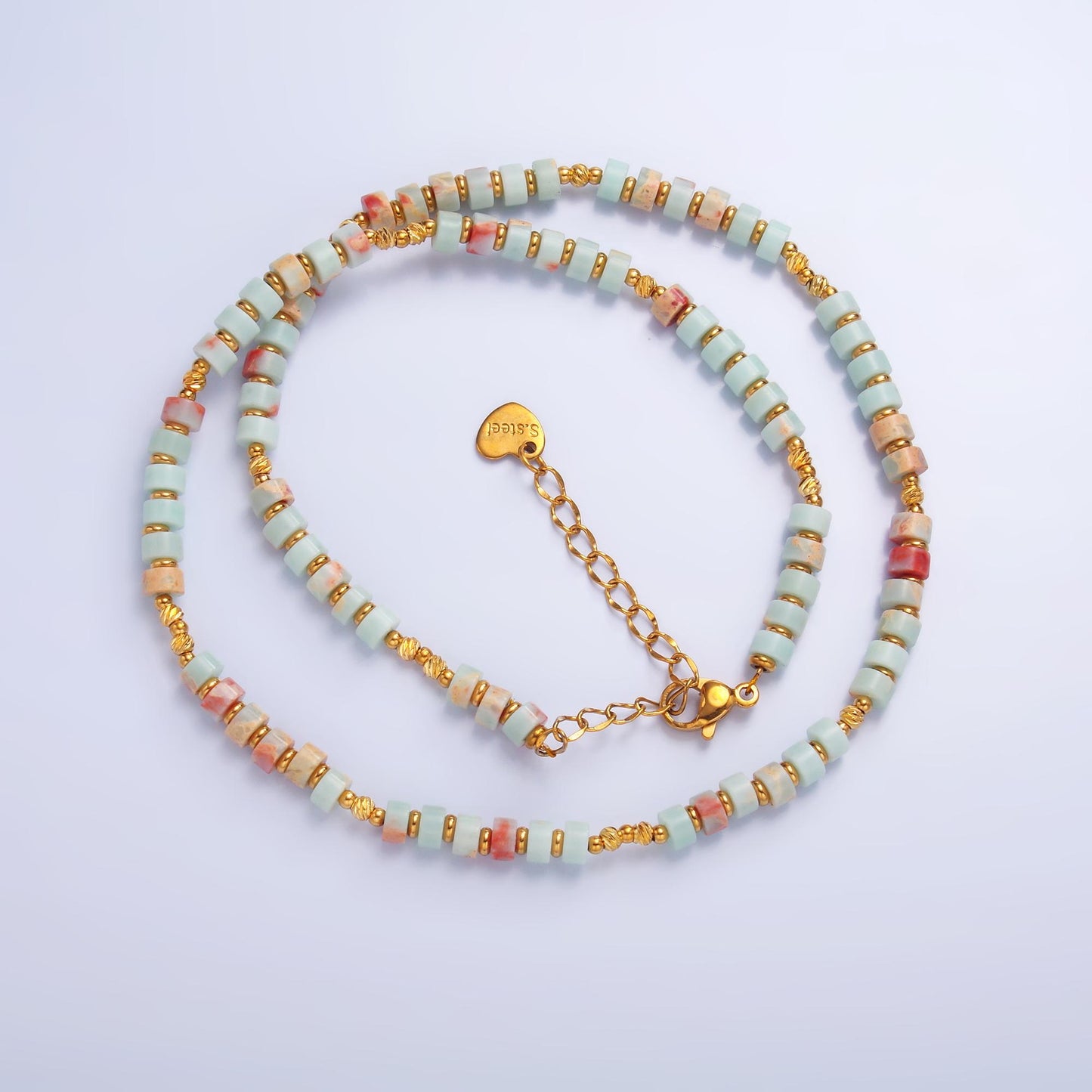 Handmade Colorful Red Blue Amazonite Natural Gemstone Bead 16 Inch Choker Necklace | WA-3112