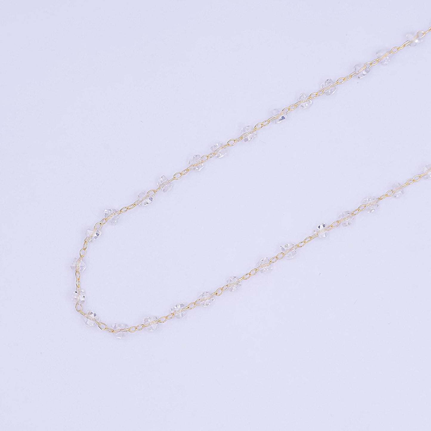 24K Gold Filled 3.3mm Clear Crystal Link Unfinished Chain by Yard | Roll-1653