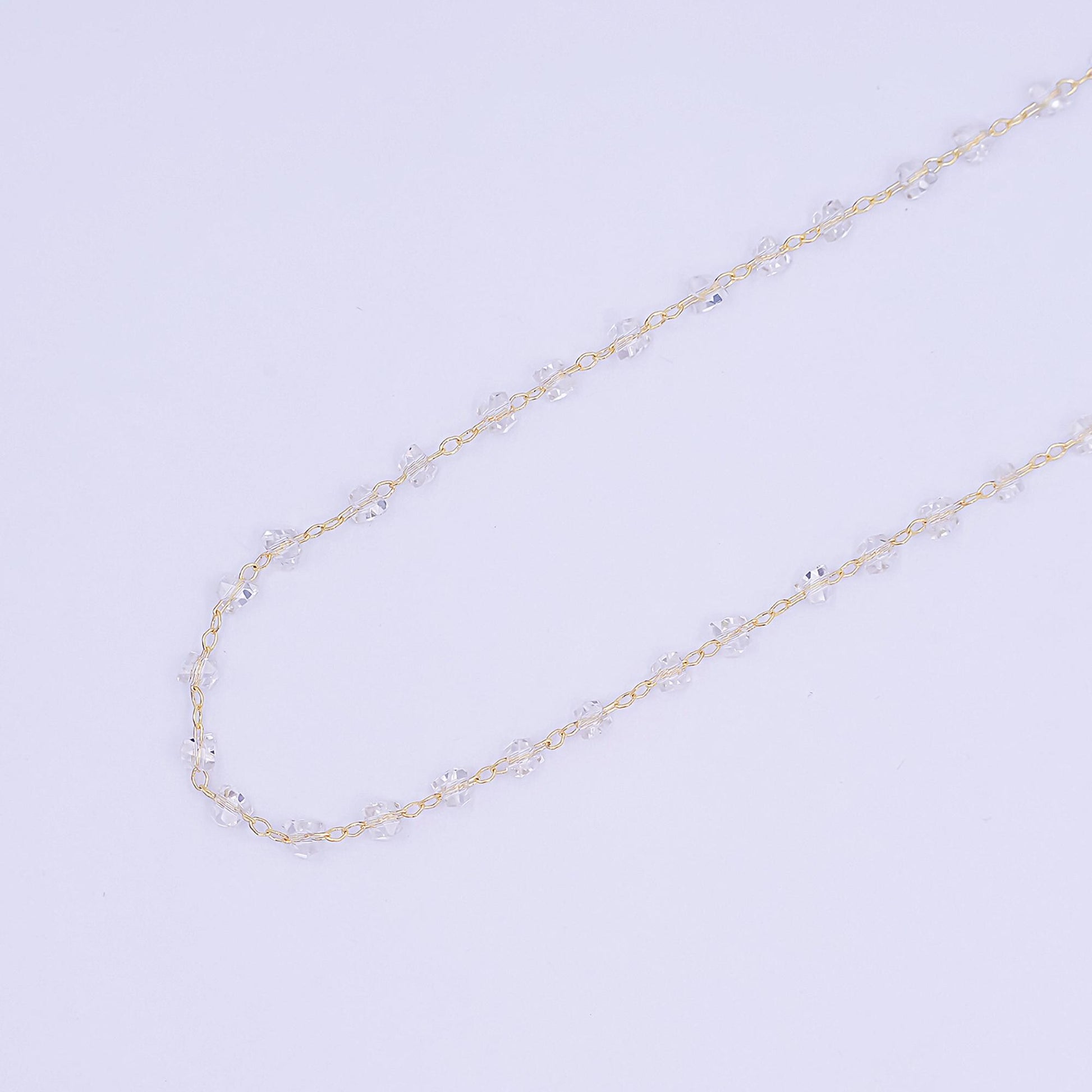 24K Gold Filled 3.3mm Clear Crystal Link Unfinished Chain by Yard | Roll-1653