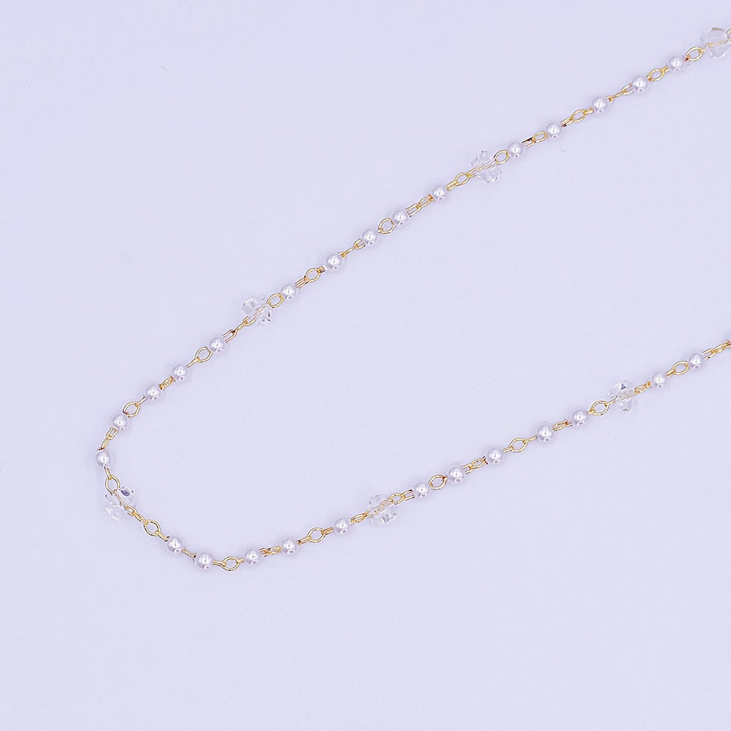 24K Gold Filled 2.8mm Shell Pearl Clear Crystal Link Unfinished Chain by Yard | Roll-1662