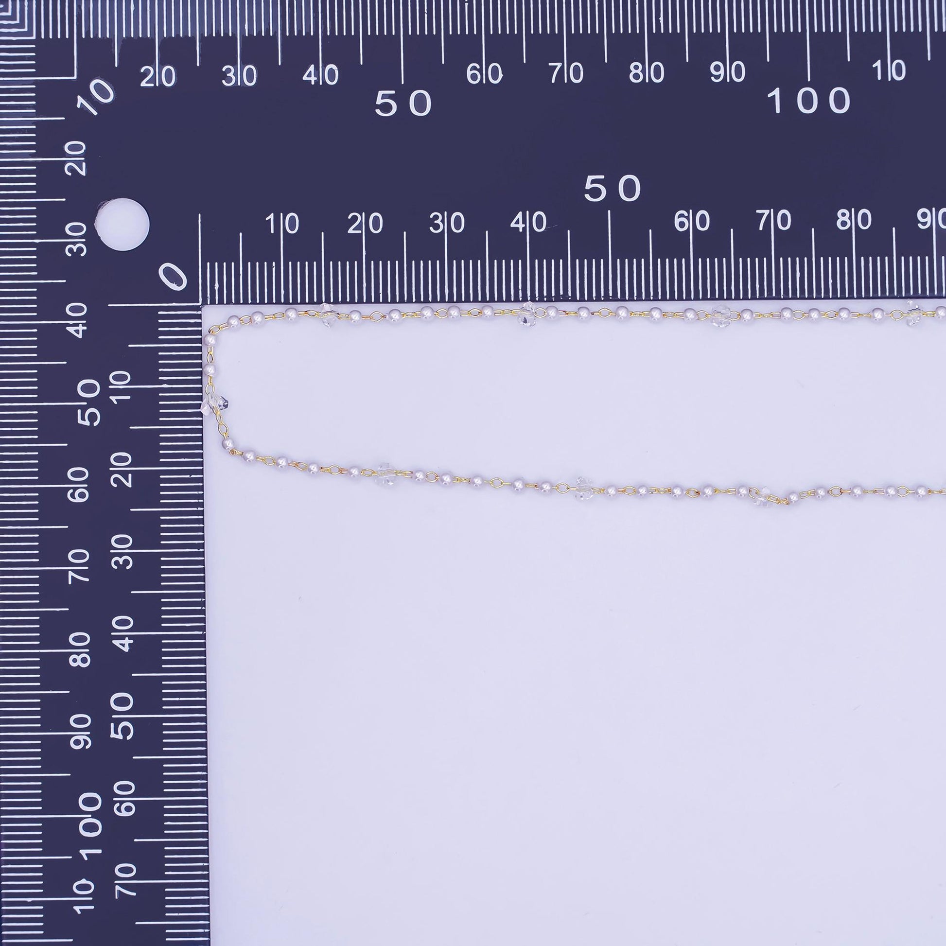 24K Gold Filled 2.8mm Shell Pearl Clear Crystal Link Unfinished Chain by Yard | Roll-1662