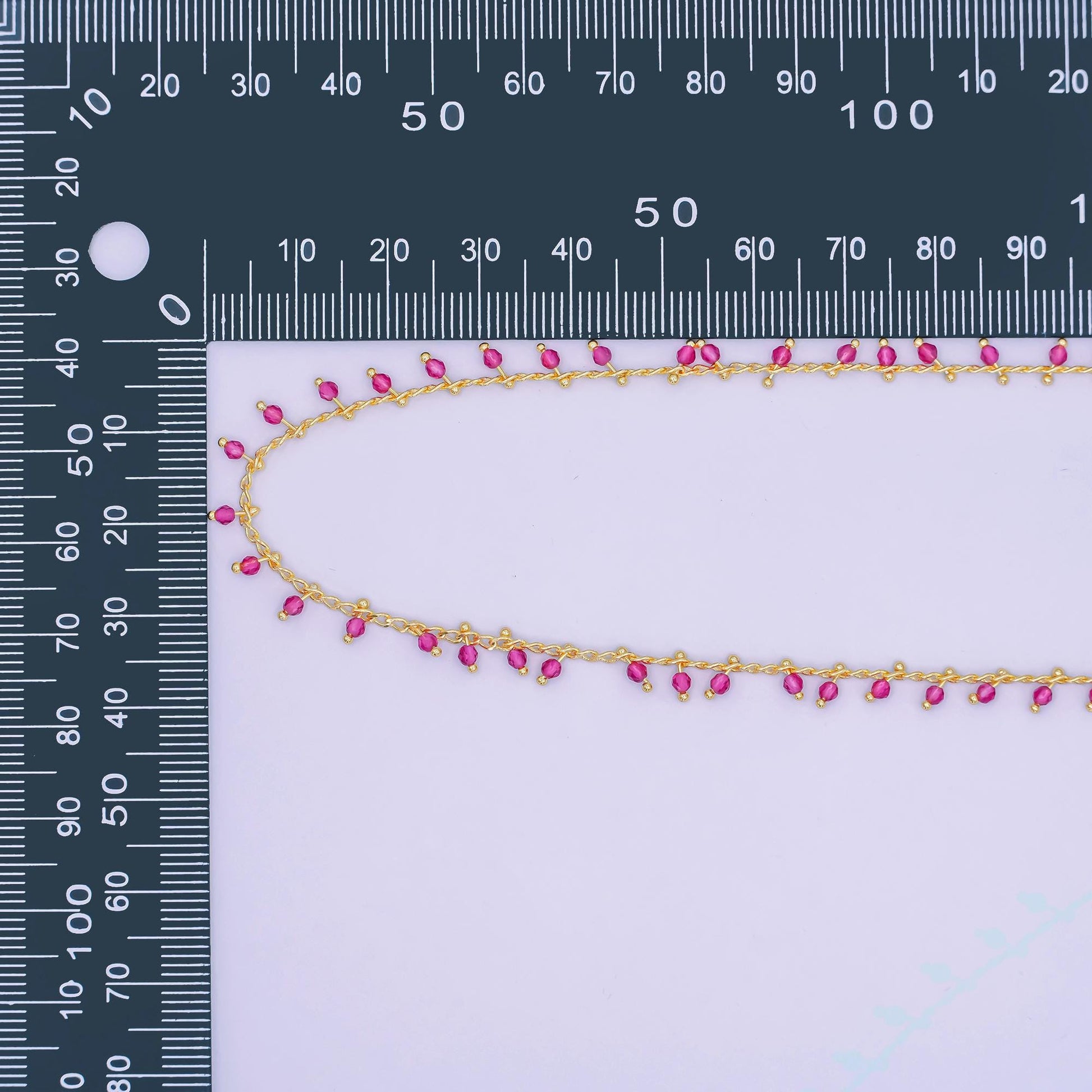 24K Gold Filled Red Multifaceted Crystal Drop Link Unfinished Chain by Yard | Roll-1667