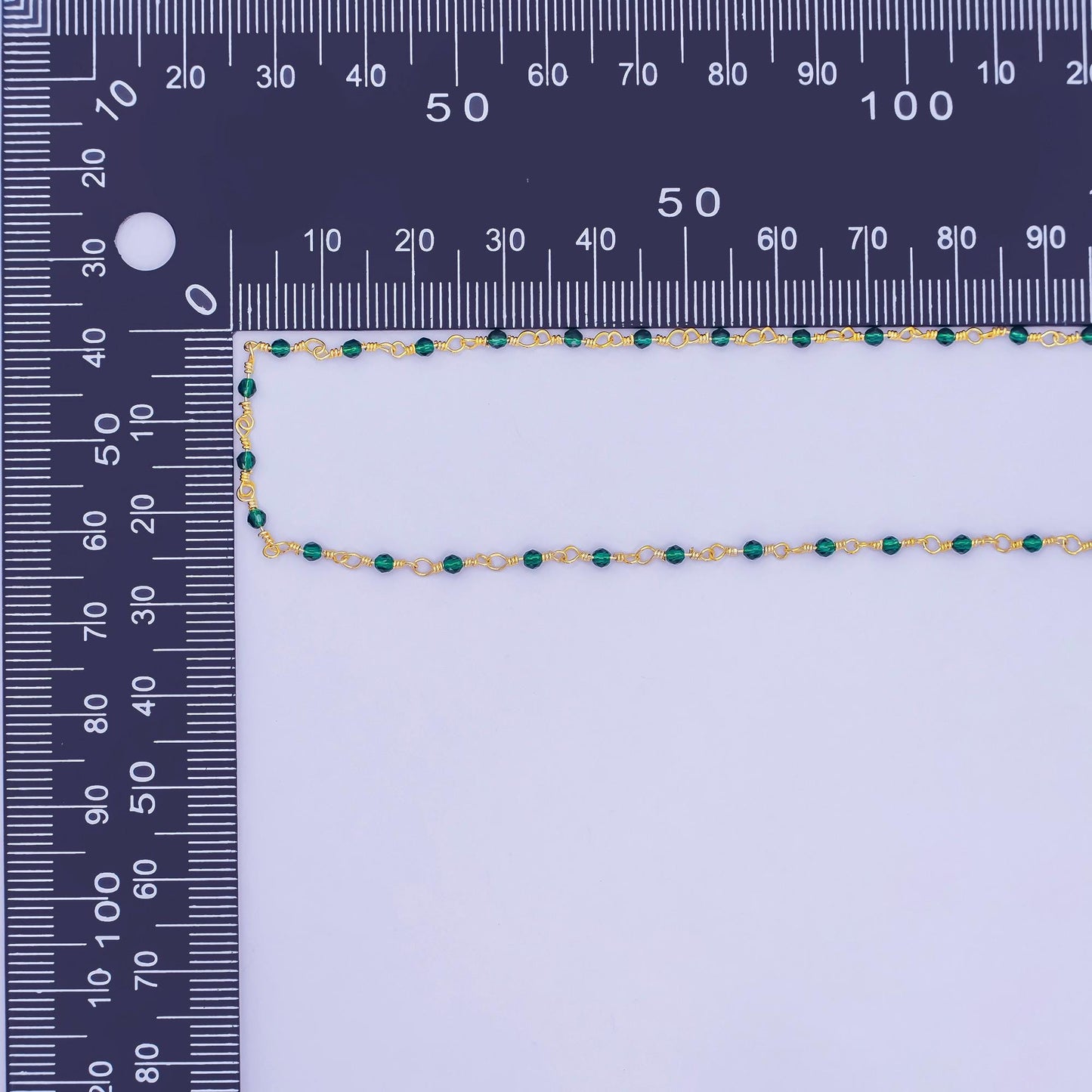 24K Gold Filled Green Crystal Link Unfinished Chain by Yard | Roll-1668