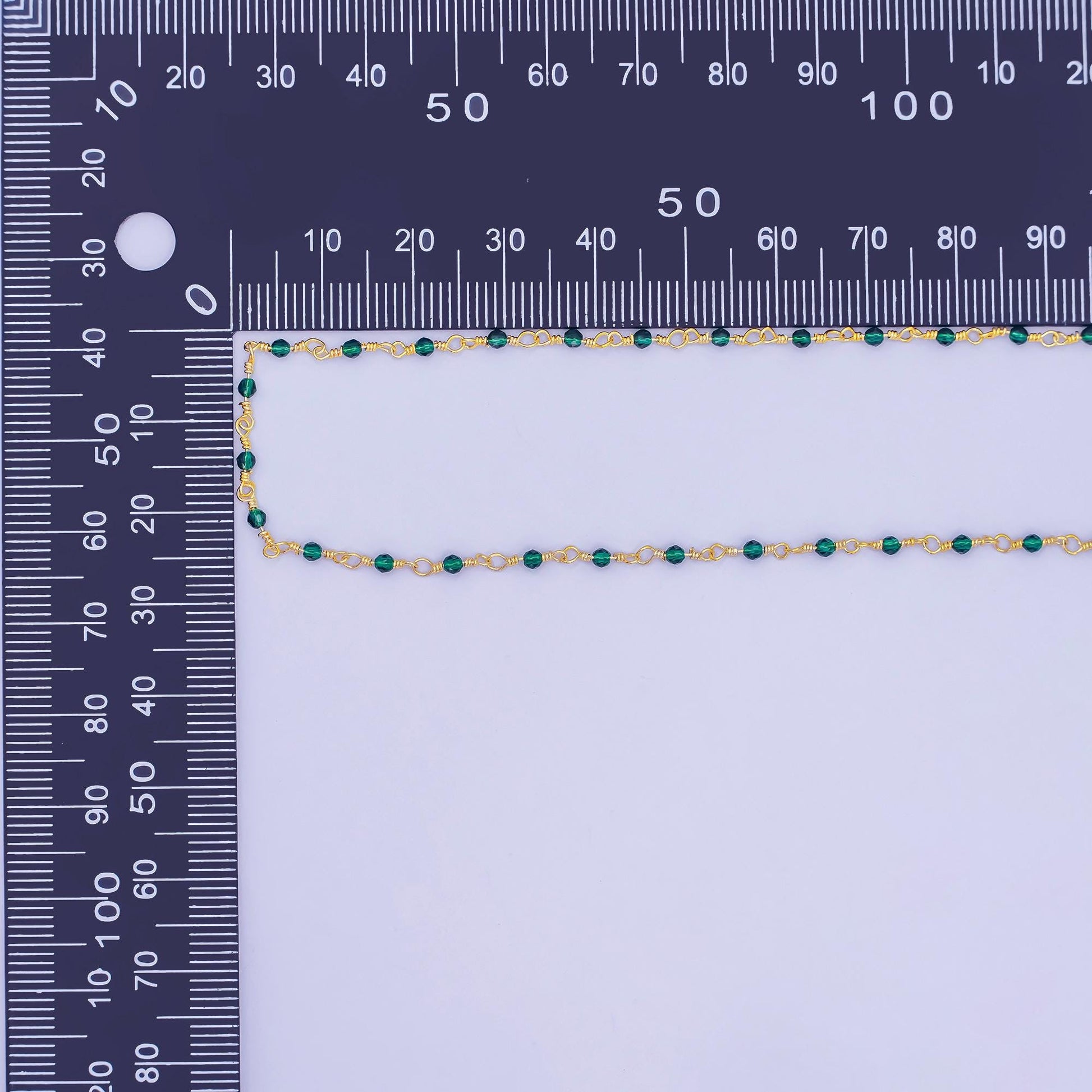 24K Gold Filled Green Crystal Link Unfinished Chain by Yard | Roll-1668