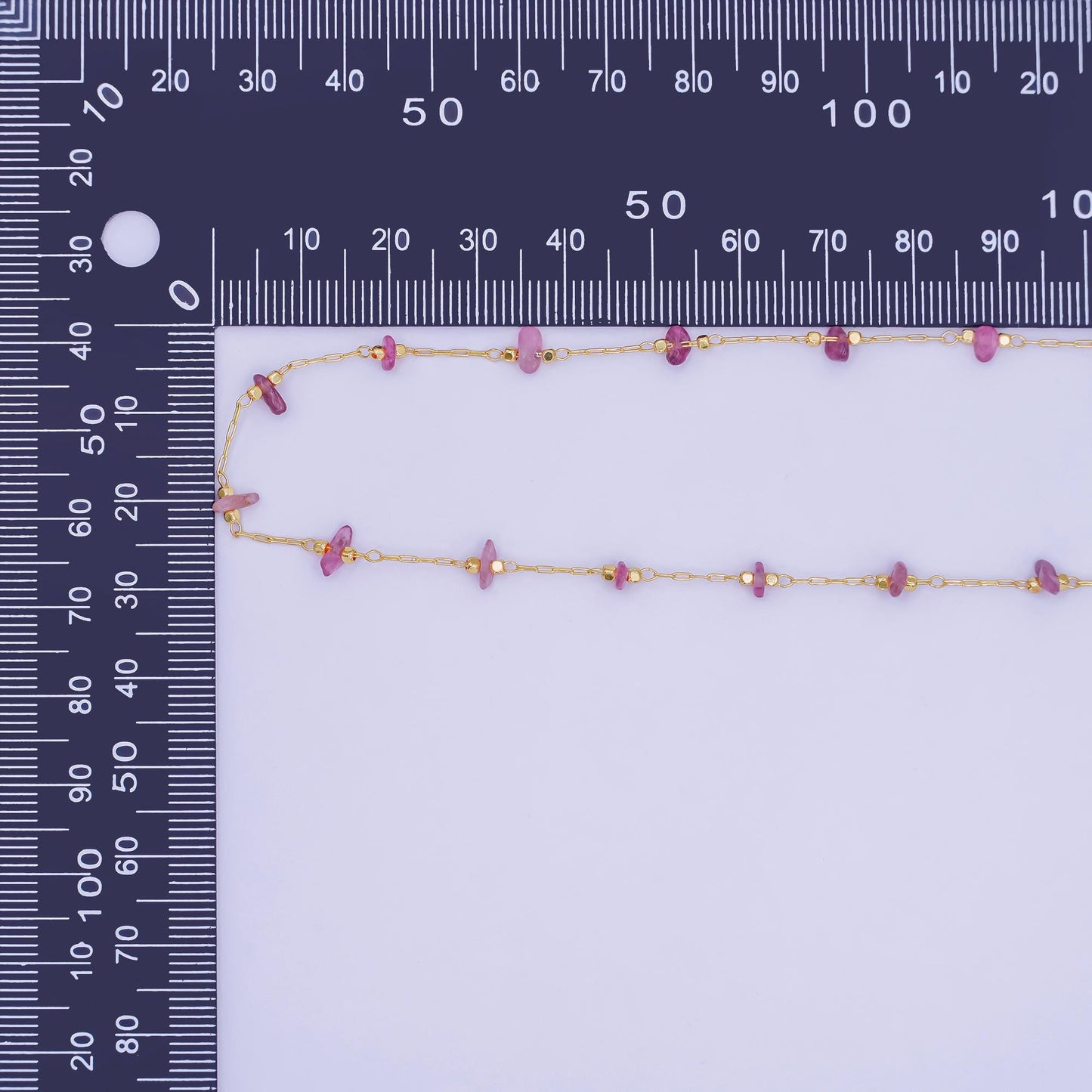 24K Gold Filled Pink Tourmaline Crystal Gemstone Link Unfinished Chain by Yard | Roll-1660