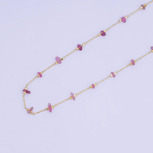 24K Gold Filled Pink Tourmaline Crystal Gemstone Link Unfinished Chain by Yard | Roll-1660