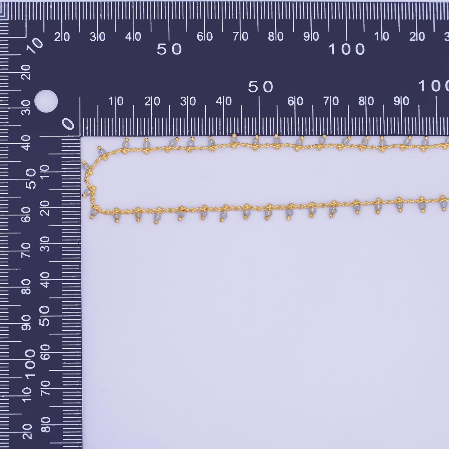 24K Gold Filled Light Blue Multifaceted Crystal Drop Link Unfinished Chain by Yard | Roll-1666