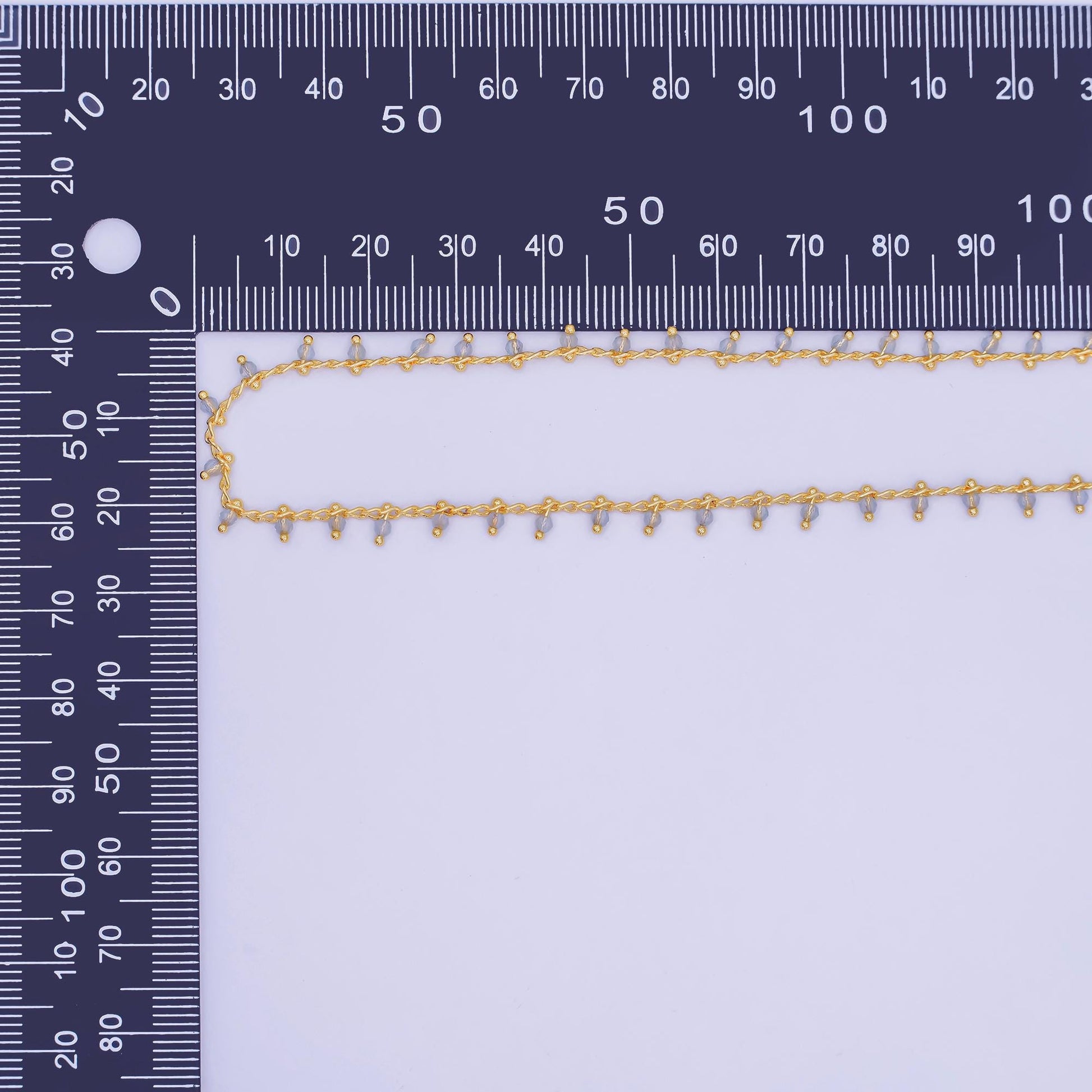 24K Gold Filled Light Blue Multifaceted Crystal Drop Link Unfinished Chain by Yard | Roll-1666