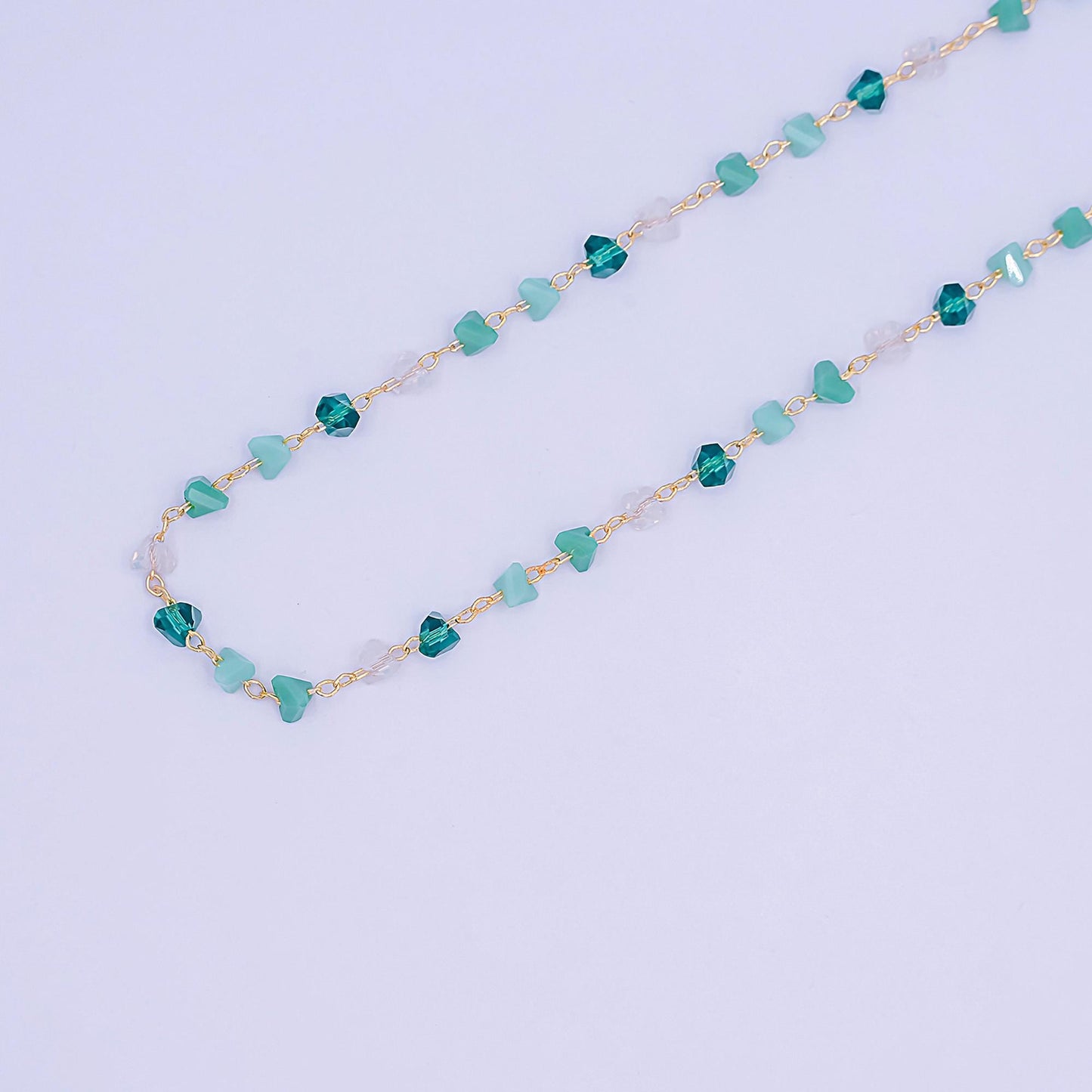 24K Gold Filled Green Teal Multifaceted Crystal Link Unfinished Chain by Yard | Roll-1656