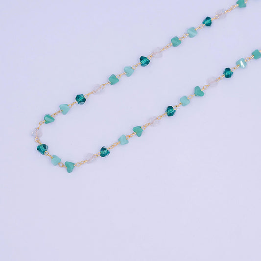 24K Gold Filled Green Teal Multifaceted Crystal Link Unfinished Chain by Yard | Roll-1656