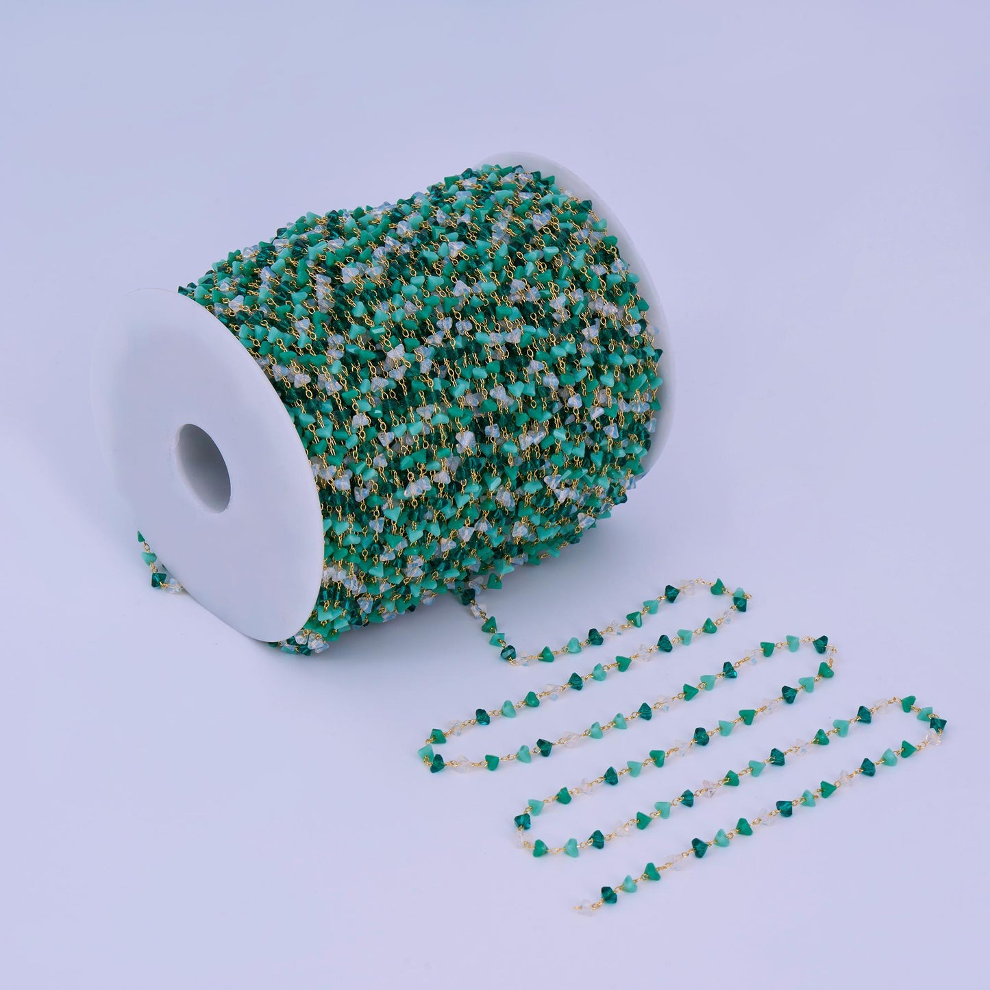 24K Gold Filled Green Teal Multifaceted Crystal Link Unfinished Chain by Yard | Roll-1656
