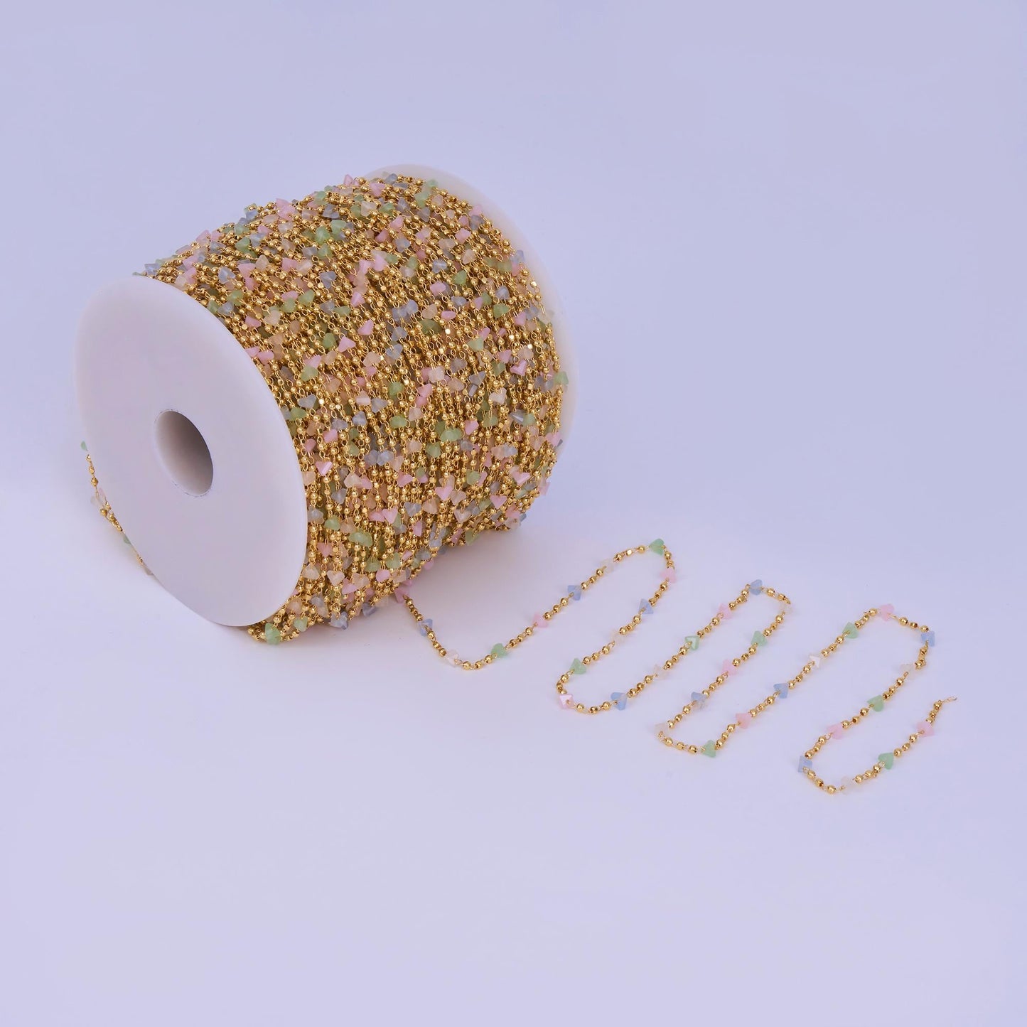 24K Gold Filled 3.3mm Pastel Multicolor Crystal Ball Bead Unfinished Chain by Yard | Roll-1658