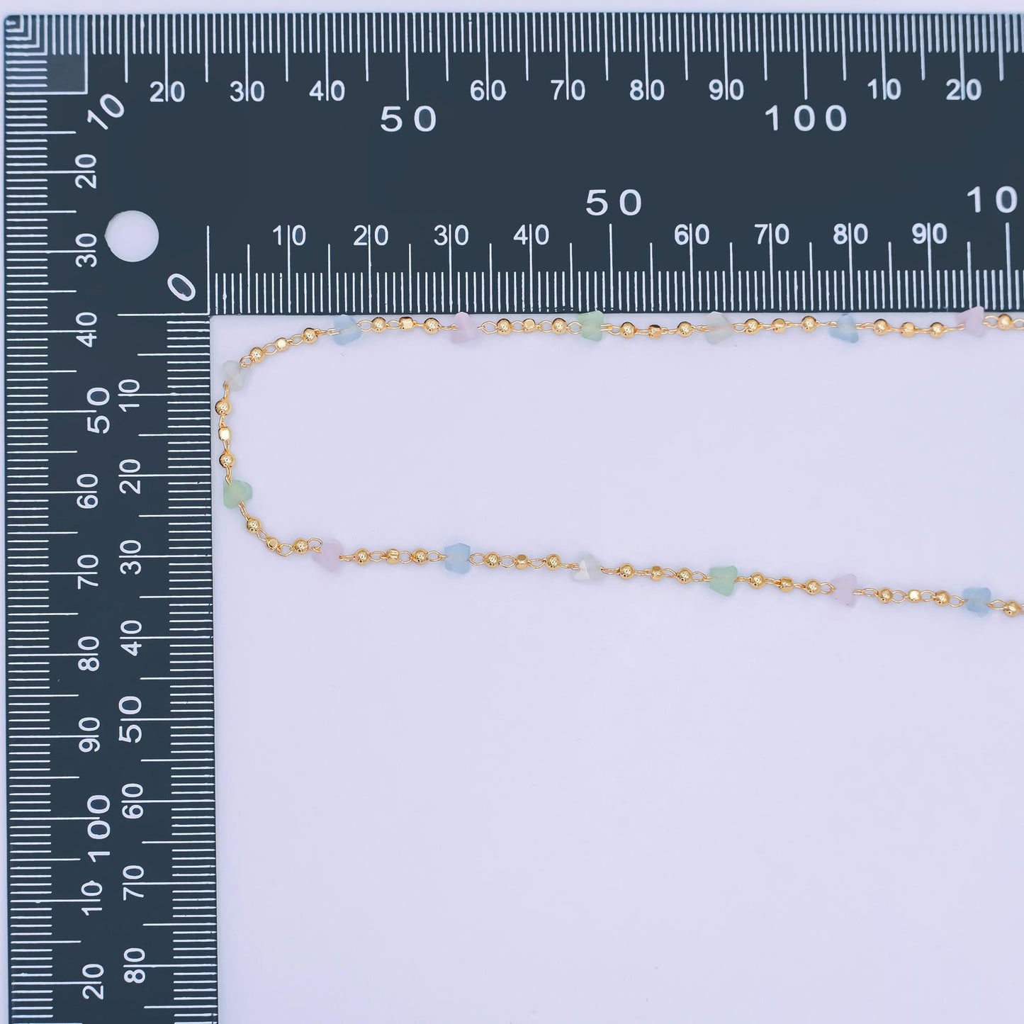 24K Gold Filled 3.3mm Pastel Multicolor Crystal Ball Bead Unfinished Chain by Yard | Roll-1658