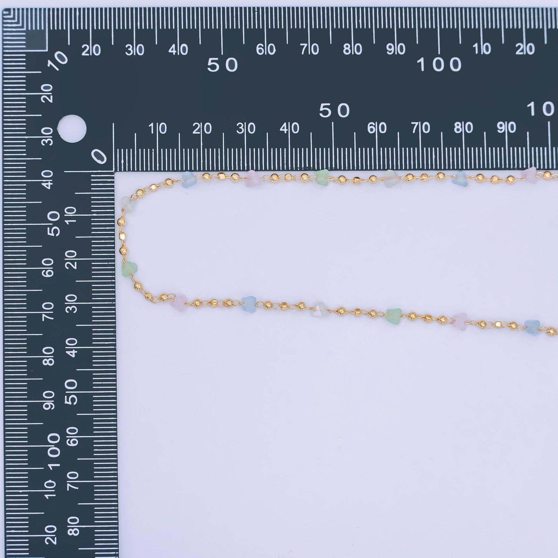 24K Gold Filled 3.3mm Pastel Multicolor Crystal Ball Bead Unfinished Chain by Yard | Roll-1658