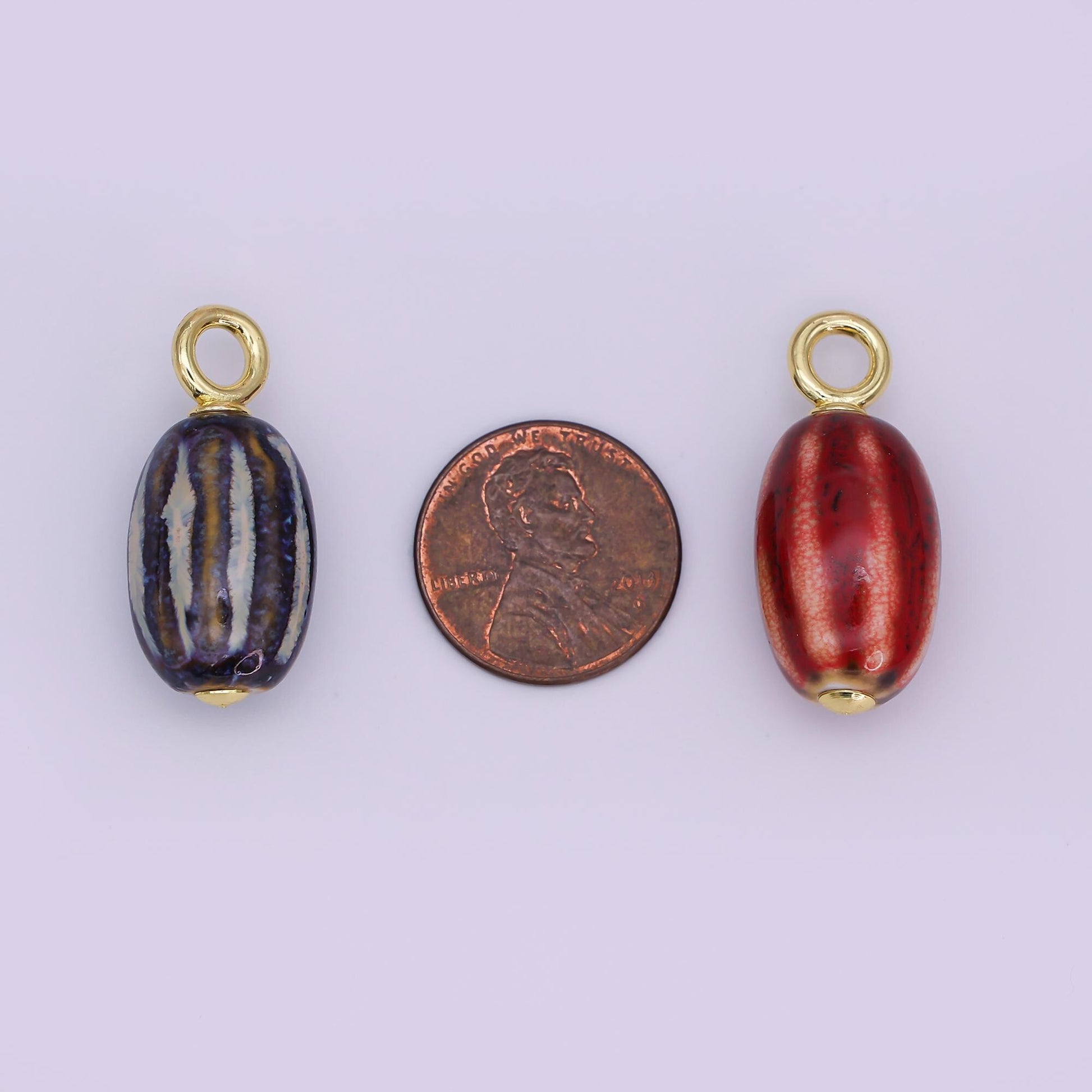 24K Gold Filled Black, Red, Green, Brown Cylinder Ceramic Drop Pendant | N053 - N054