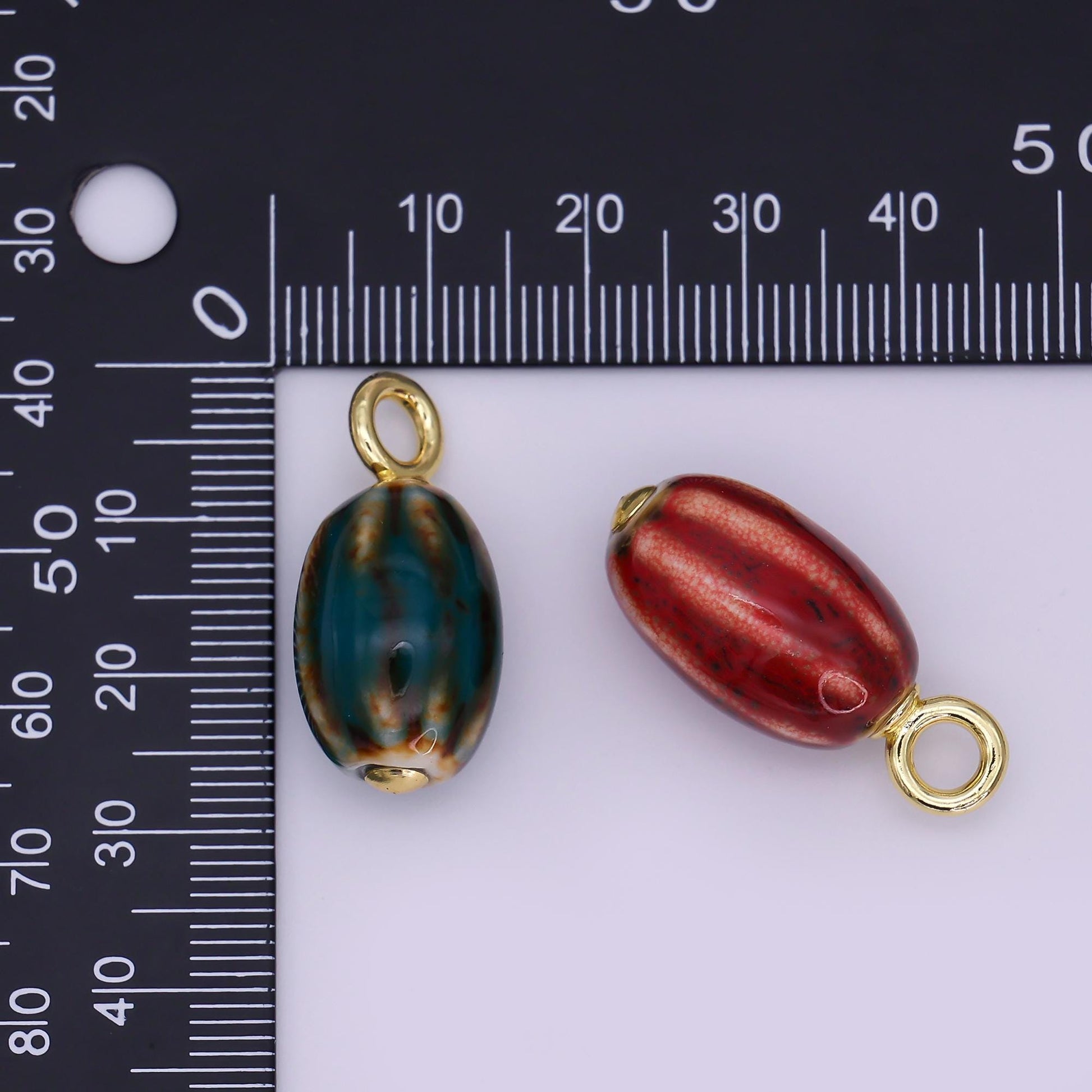 24K Gold Filled Black, Red, Green, Brown Cylinder Ceramic Drop Pendant | N053 - N054