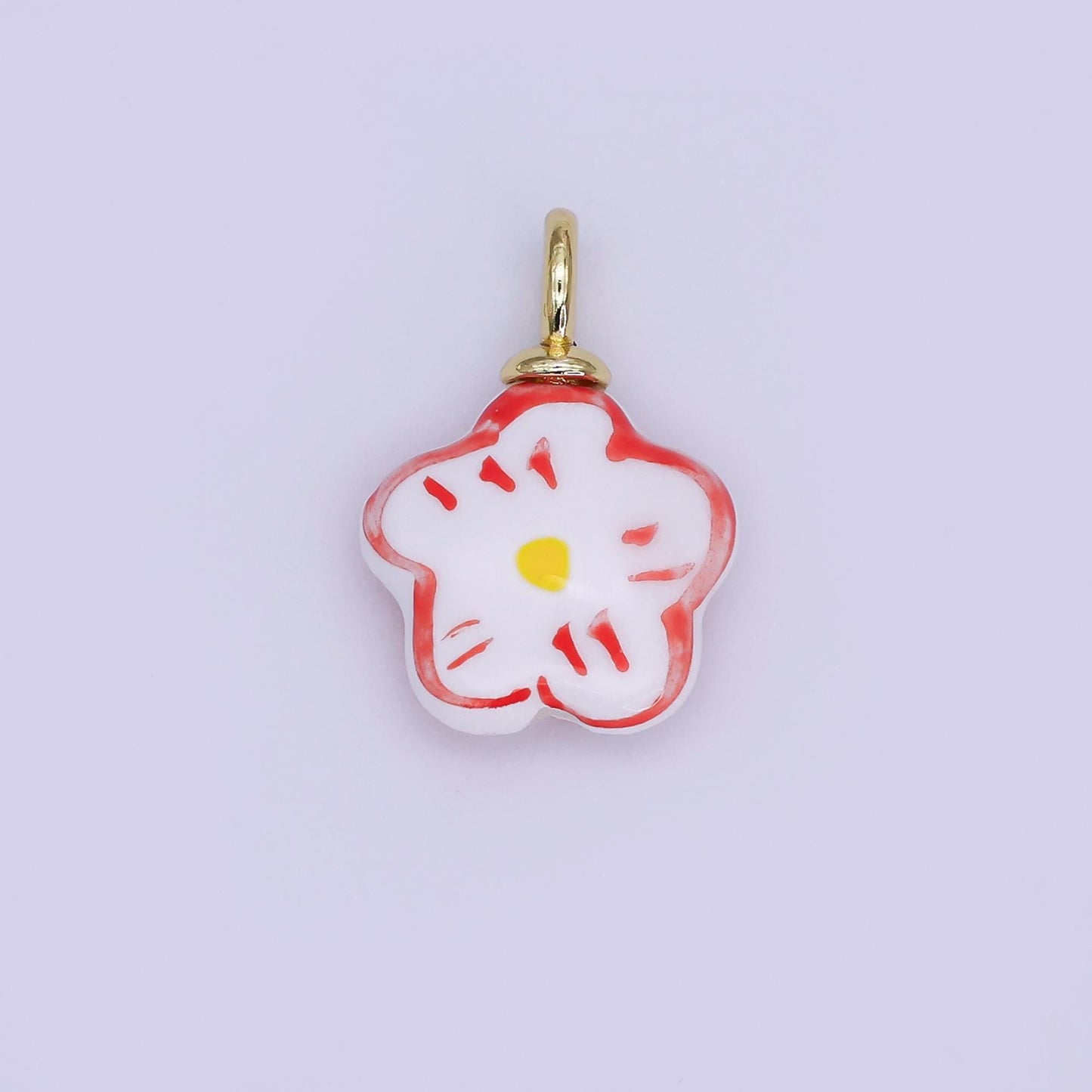 24K Gold Filled Daisy Flower Ceramic Drop Pendant | N049 - N051